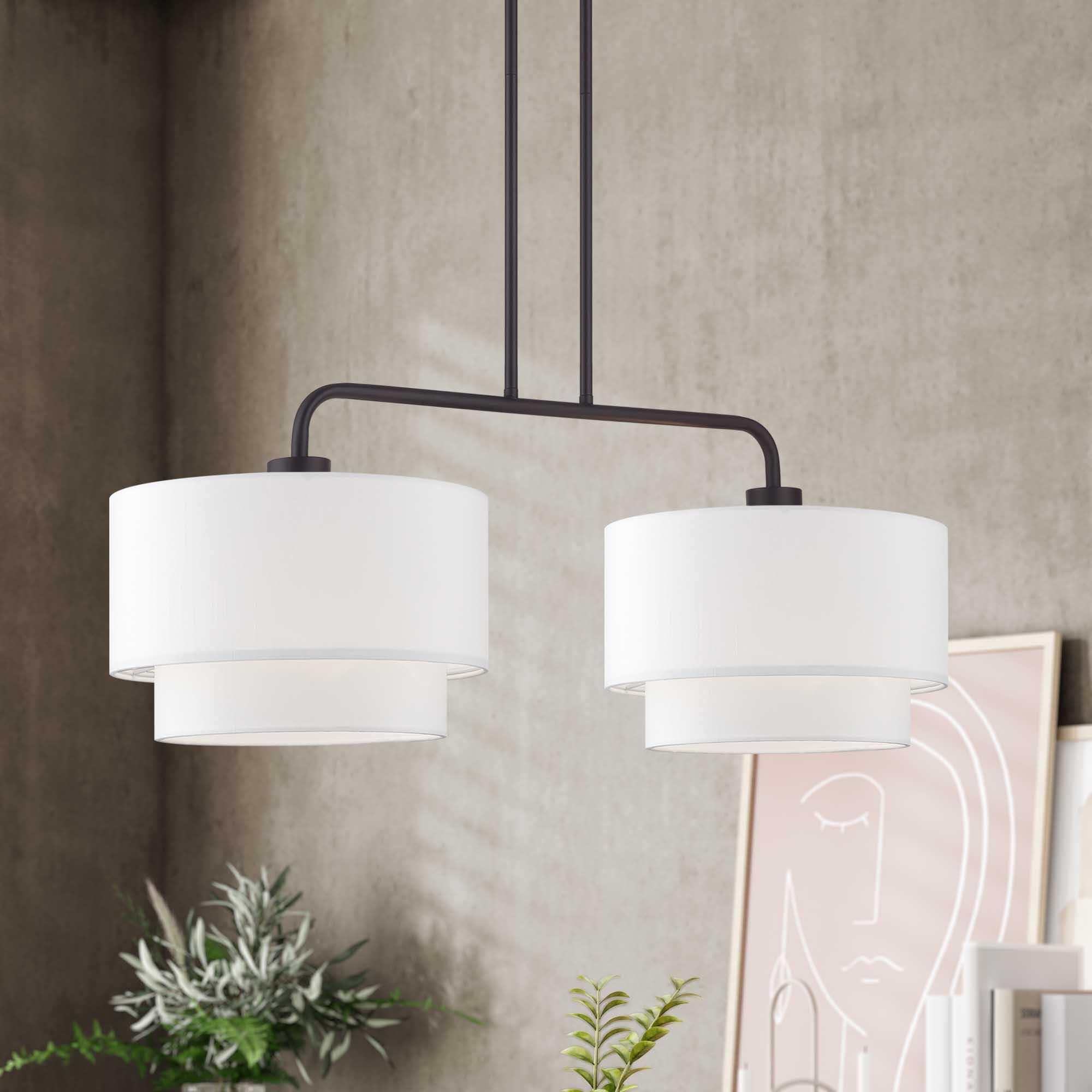 Shown in Bronze finish and Hand Crafted Off-White Fabric Hardbacks with White Fabric Inside shade