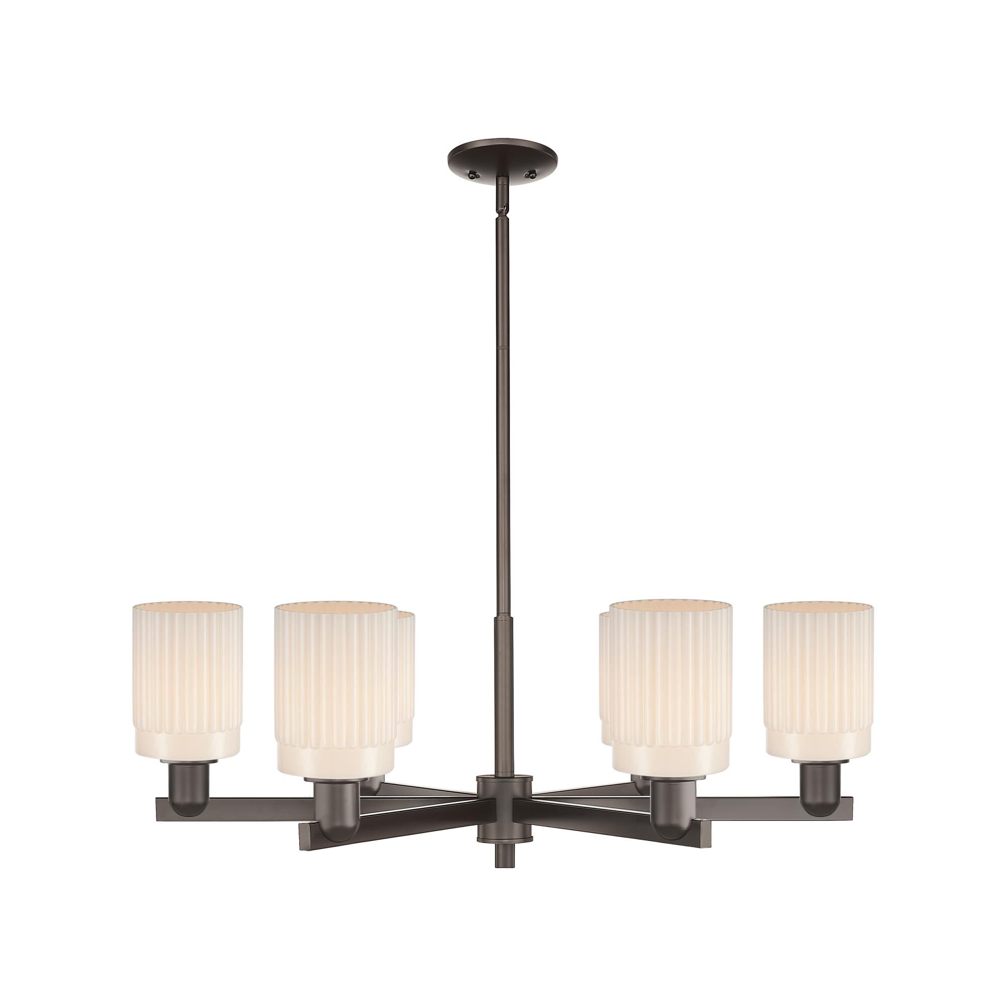 Shown in Oil Rubbed Bronze finish and Matte White glass