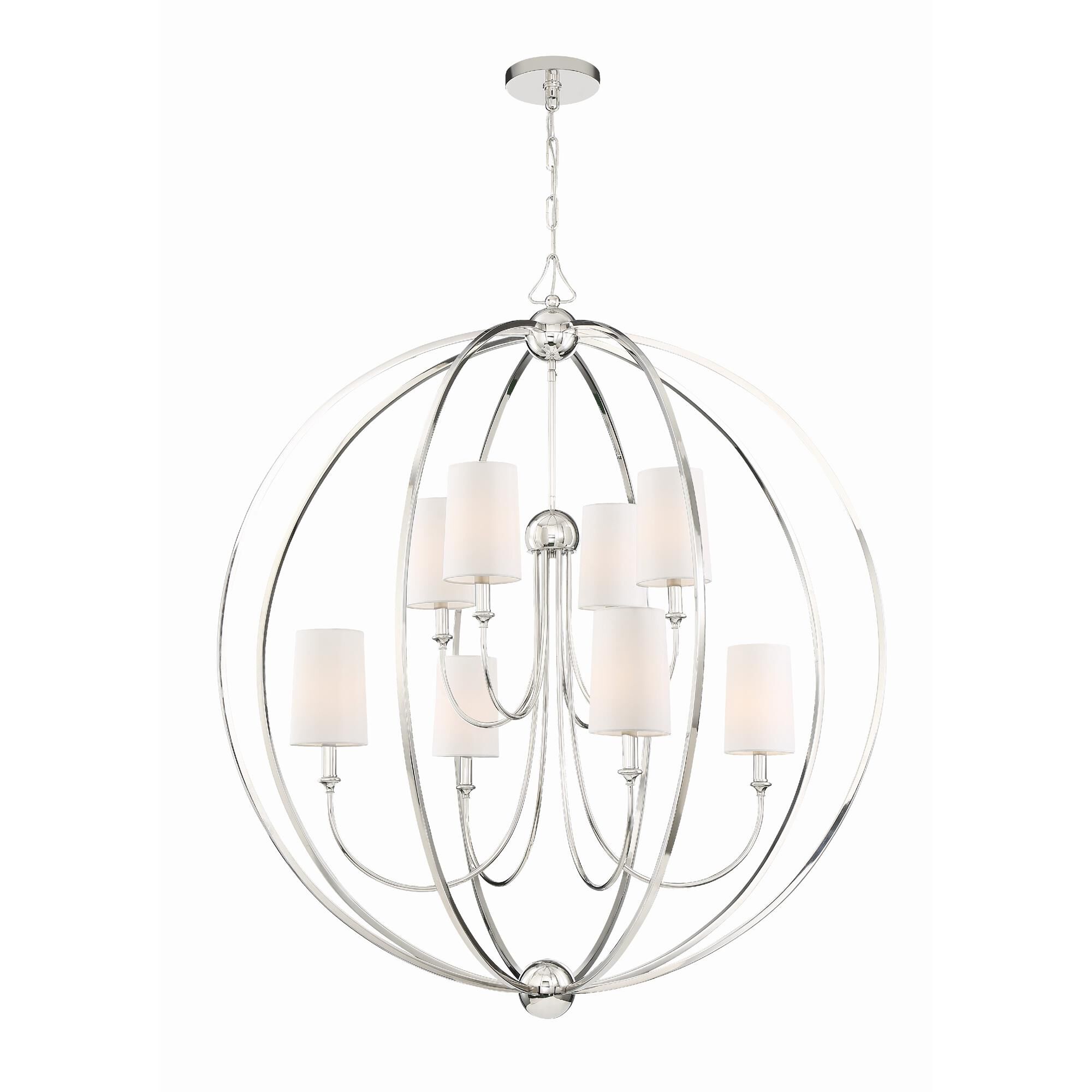 Shown in Polished Nickel finish and Silk glass and White shade