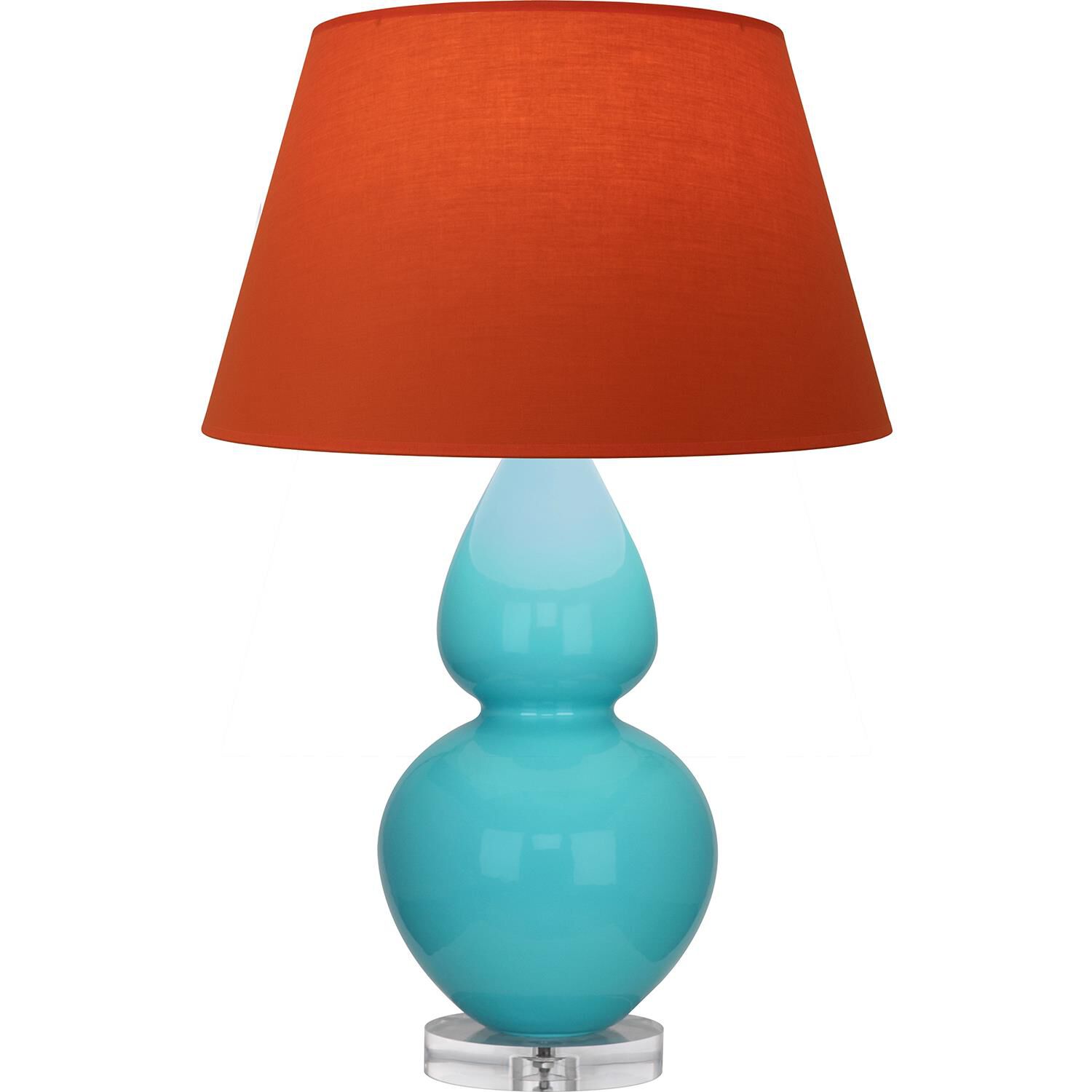 Shown in Egg Blue finish and Tangerine and Taupe Lining shade and Lucite accent