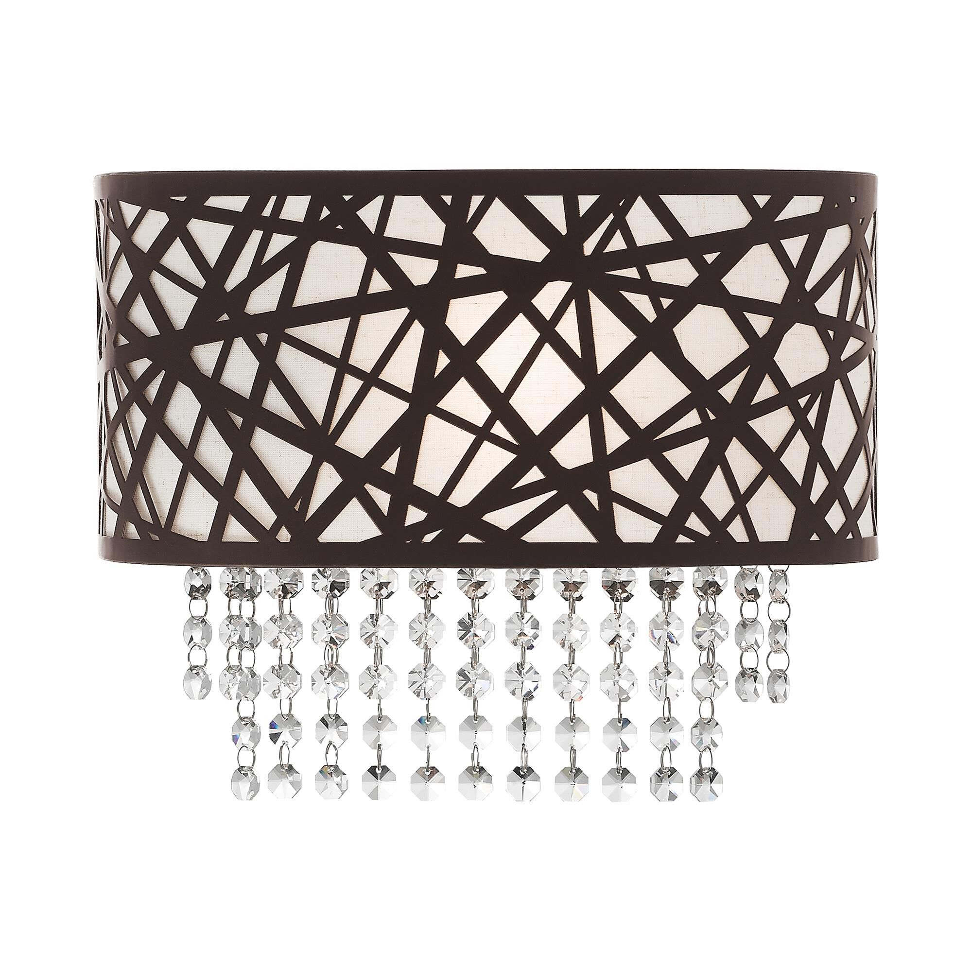 Shown in Bronze finish and Oatmeal Color Fabric Hardback  Inside & Clear Crystals shade