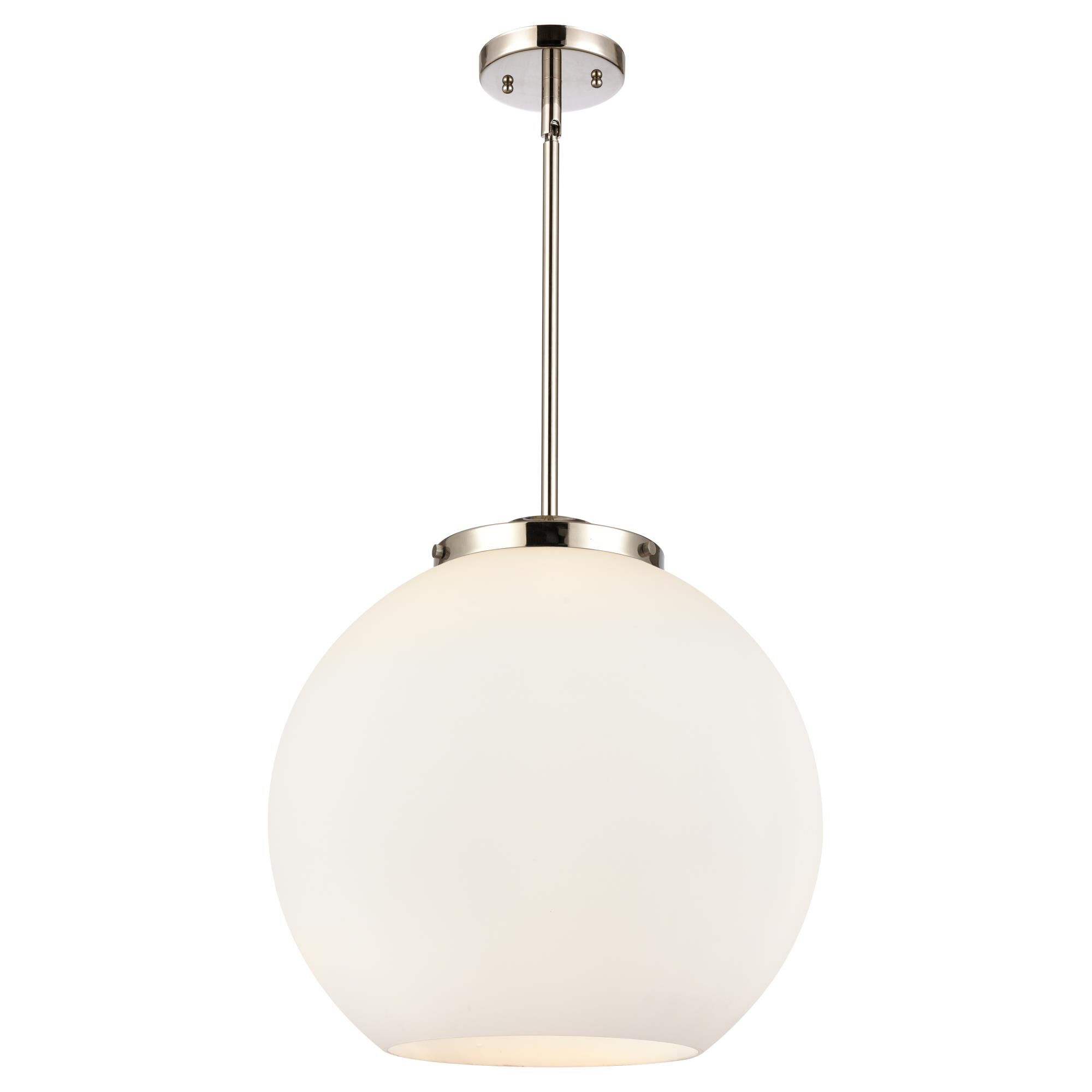 Shown in Polished Nickel finish and Matte White glass