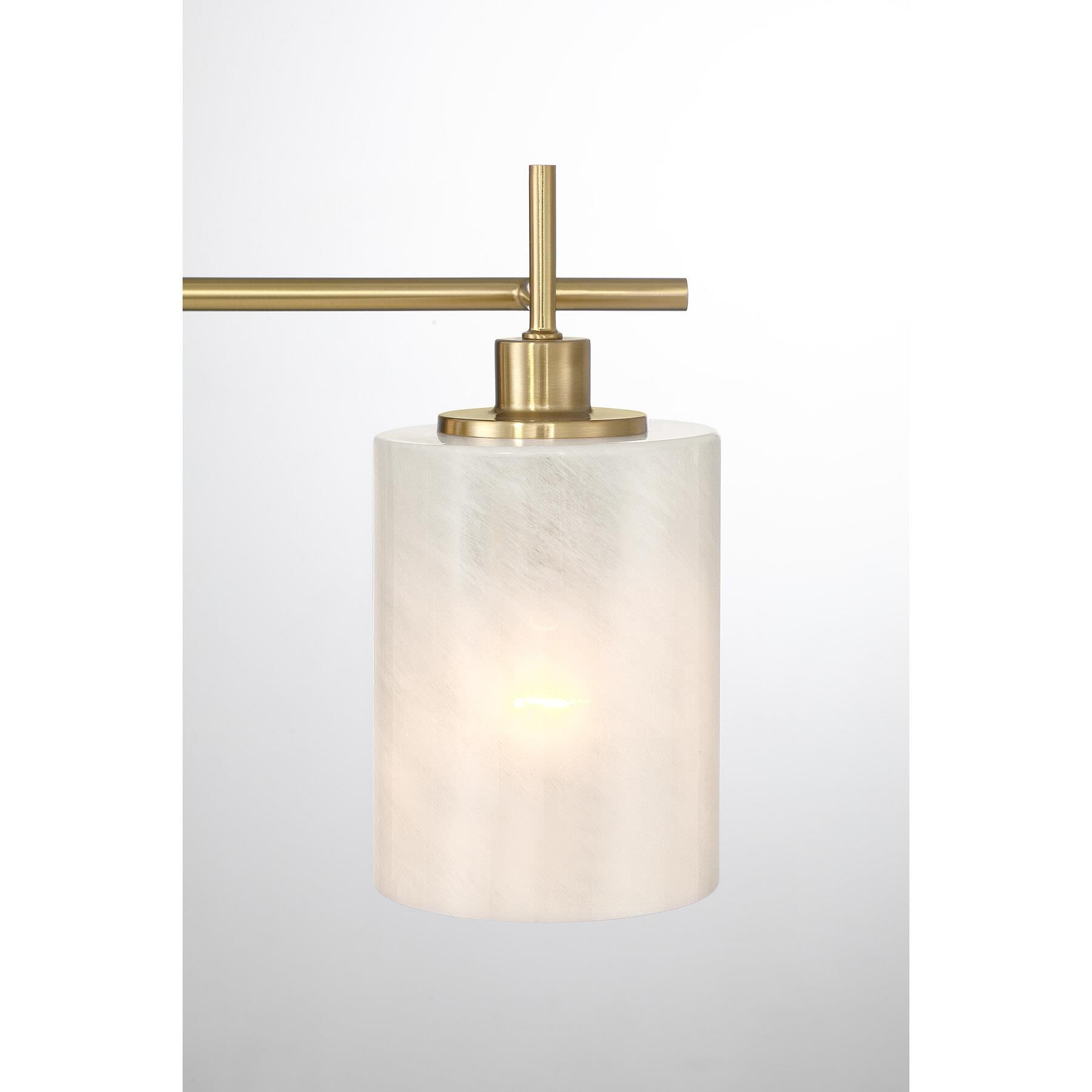Shown in Natural Brass finish and White Strie glass