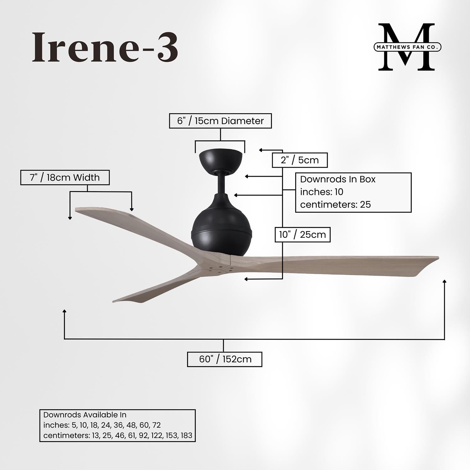 Irene 60 Inch 3 Blade Ceiling Fan by Matthews Fan Company