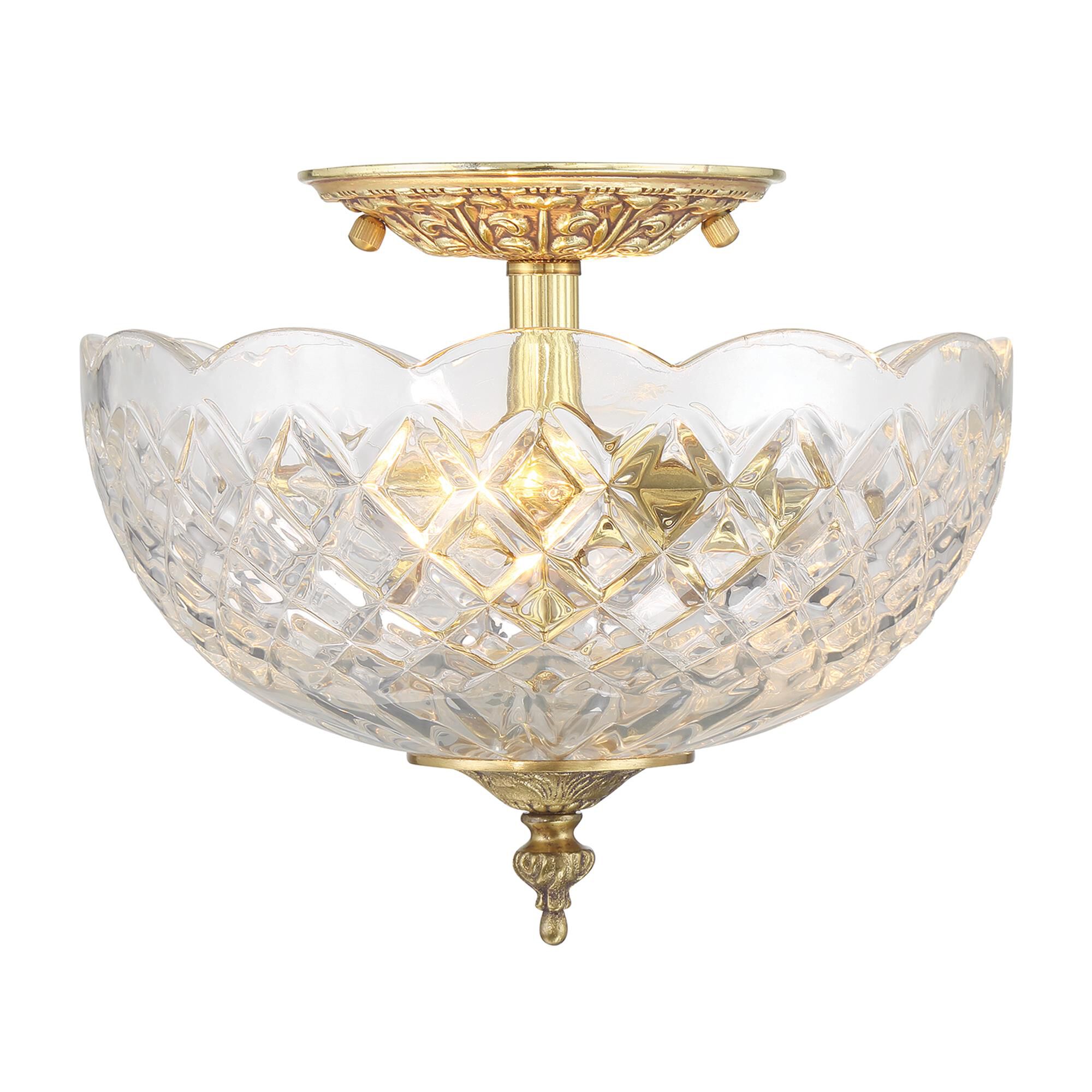 Shown in Olde Brass finish and Lead Crystal glass and Lead Crystal shade