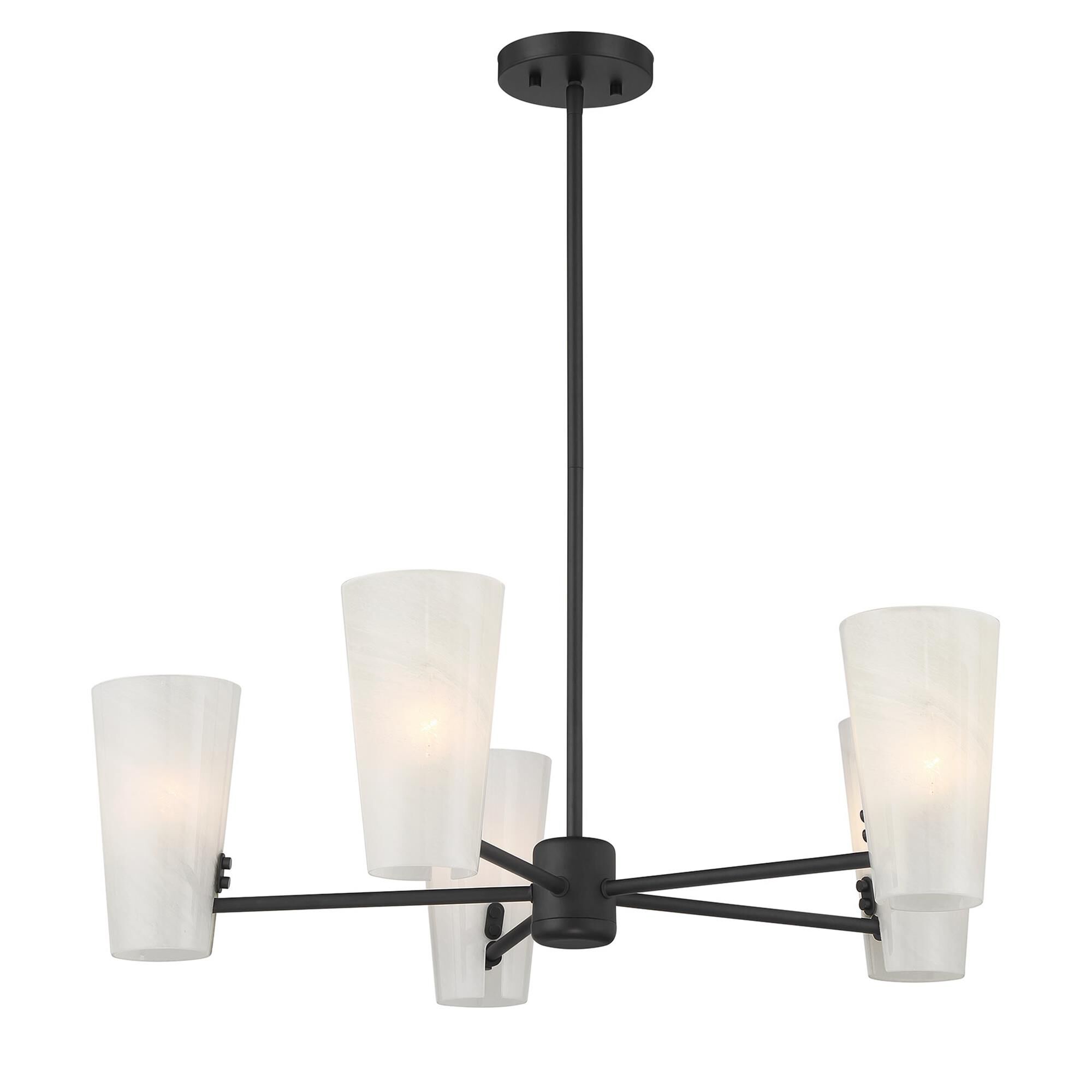 Shown in Matte Black finish and White Strie glass