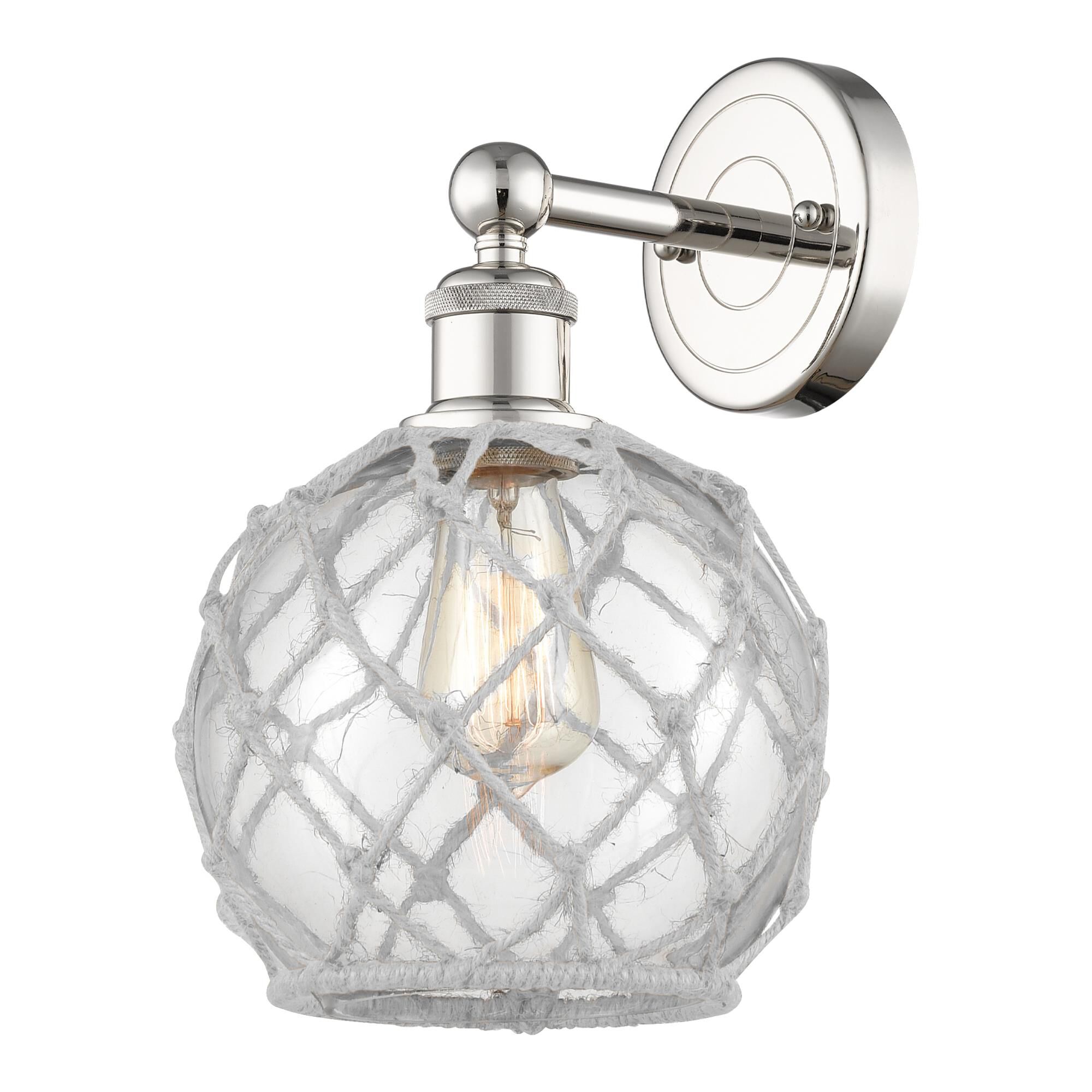 Shown in Polished Nickel finish and Clear with White Rope glass