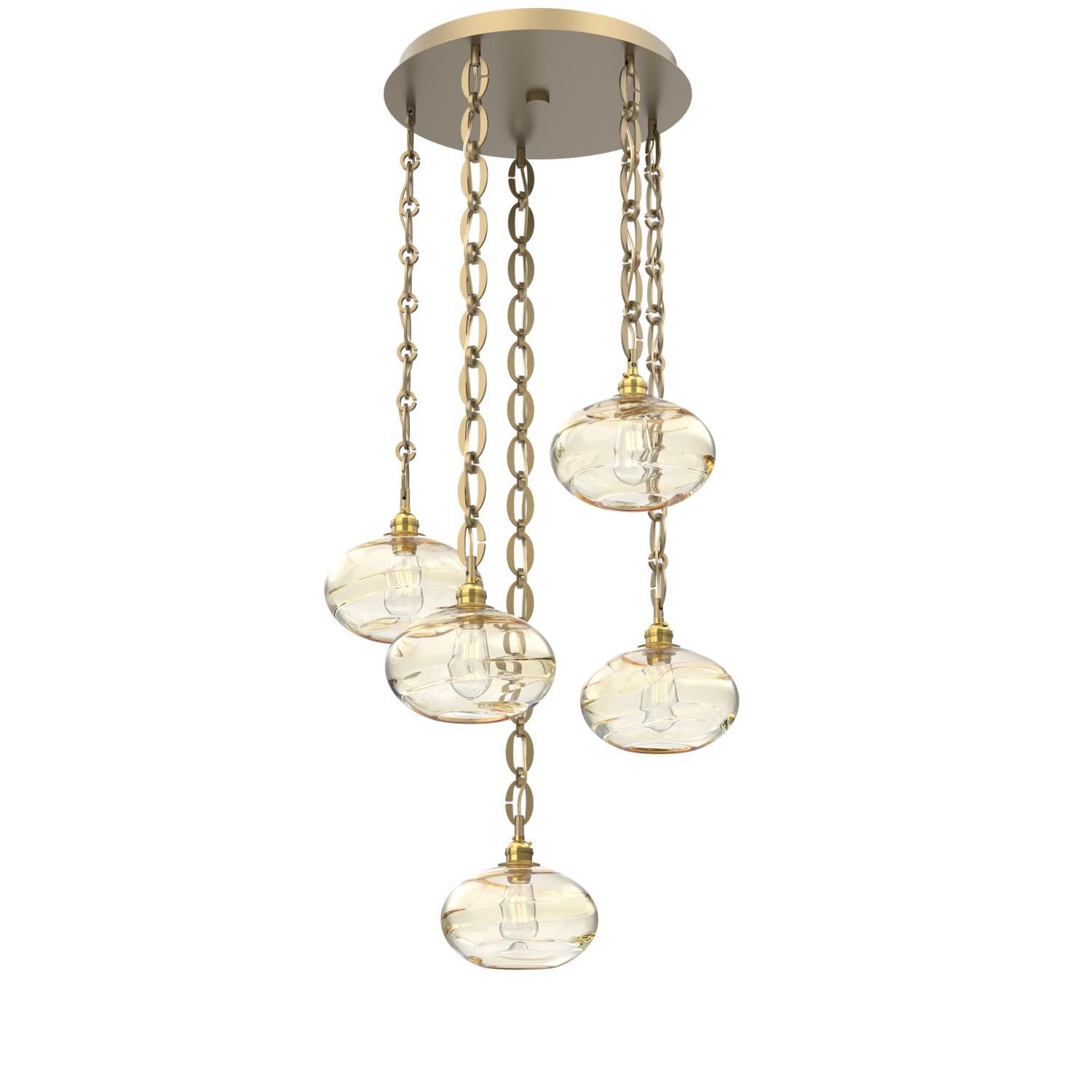 Shown in Gilded Brass finish and Amber glass