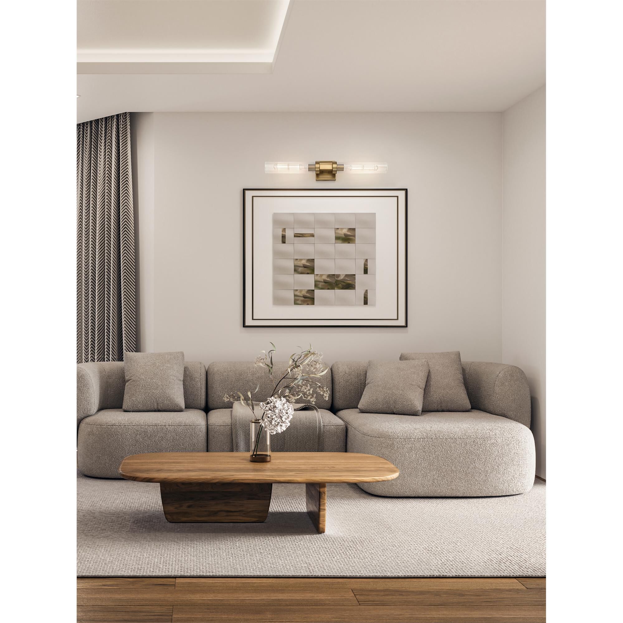 Shown in Rubbed Brass finish and Clear Ribbed glass and Clear Ribbed shade