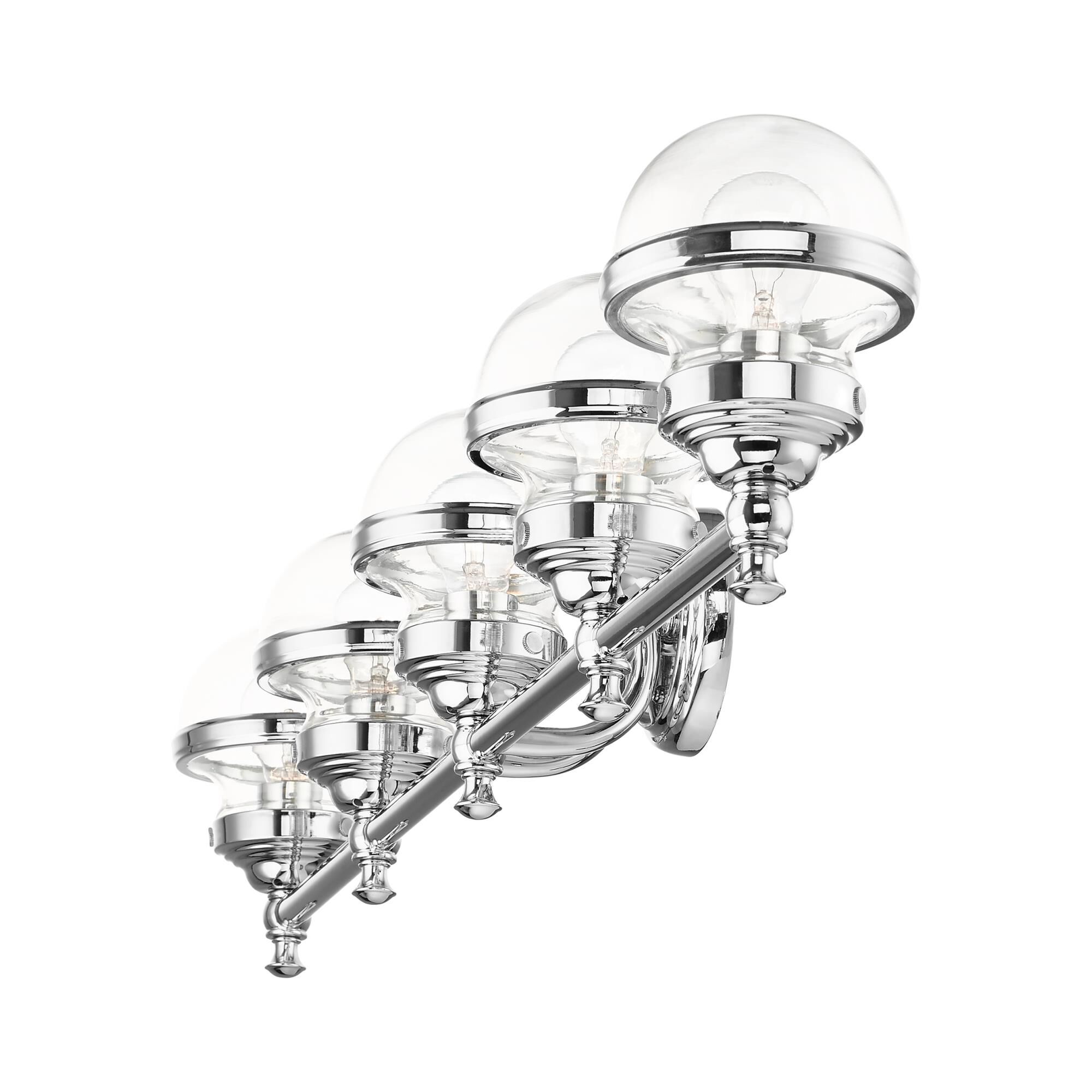 Shown in Polished Chrome finish and Hand Blown Clear glass and Hand Blown Clear Glass shade