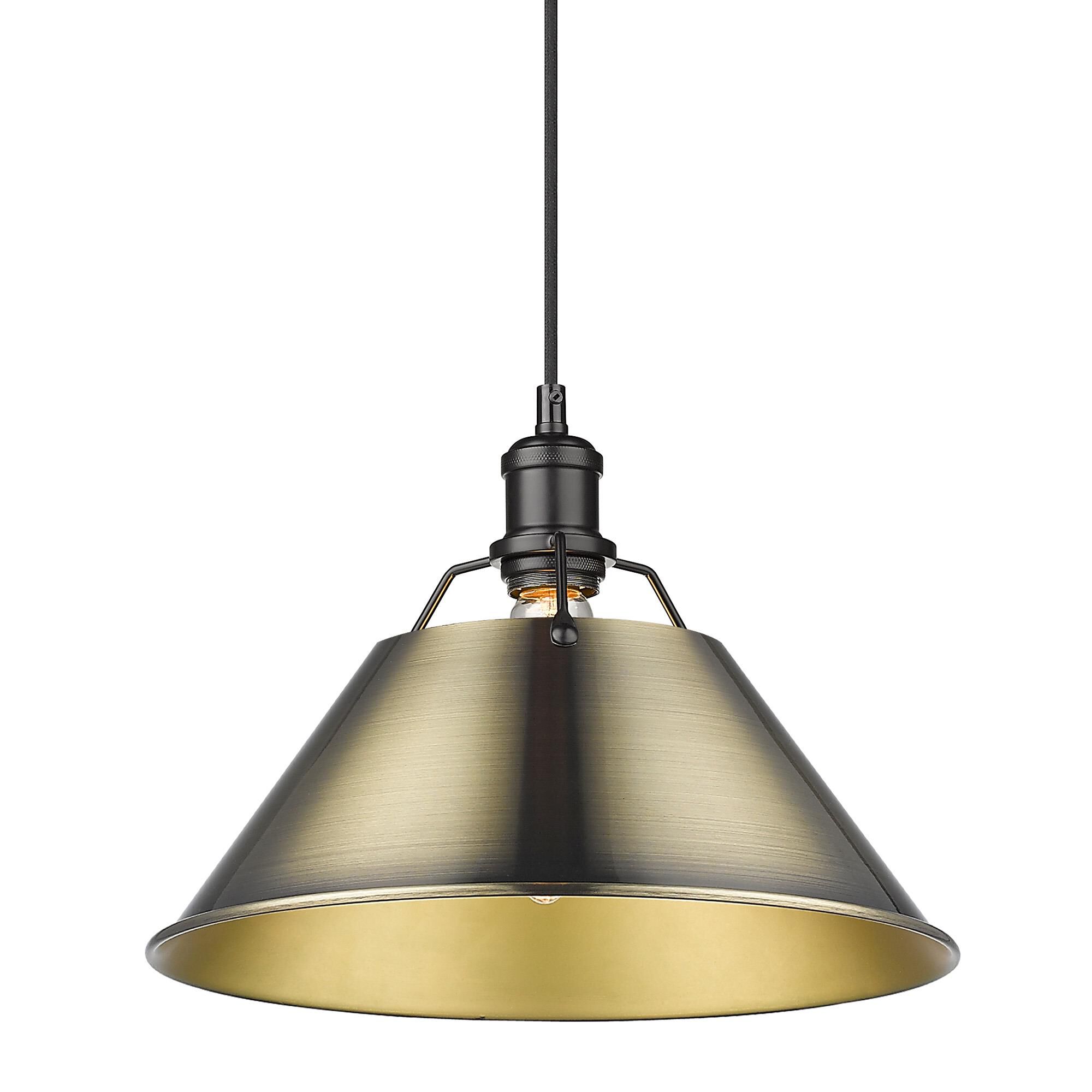 Shown in Matte Black finish and Without Glass glass and Aged Brass shade