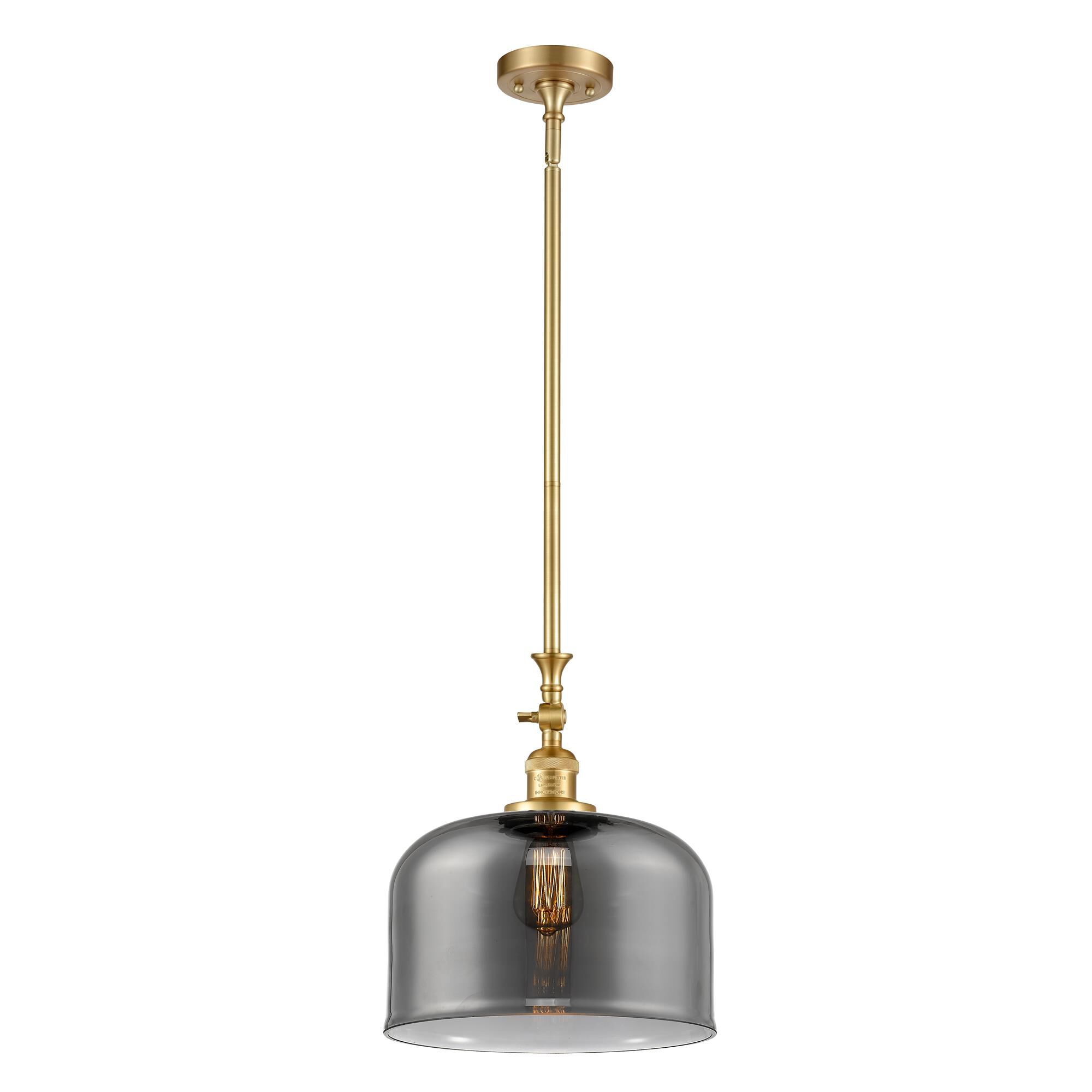 Shown in Satin Gold finish and Plated Smoke X-Large Bell glass