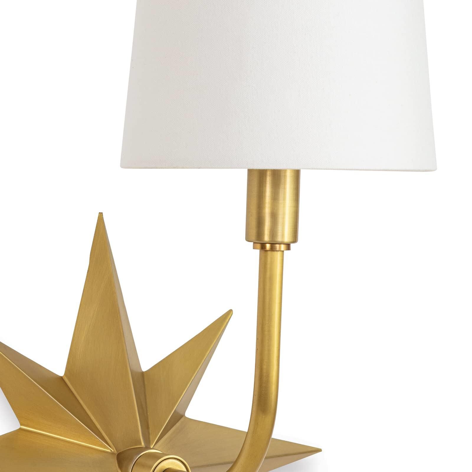 Shown in Natural Brass finish and Linen shade