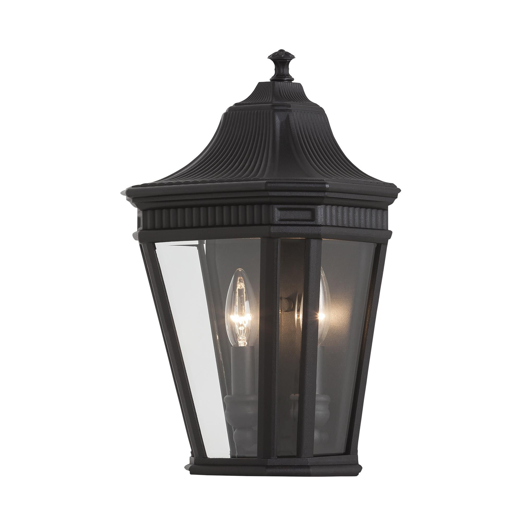 Shown in Black finish and Clear Beveled Panels glass
