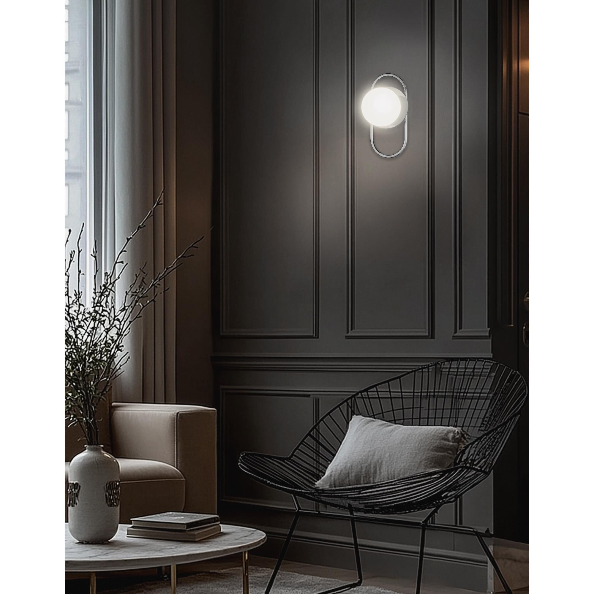 Shown in Polished Chrome finish and White glass