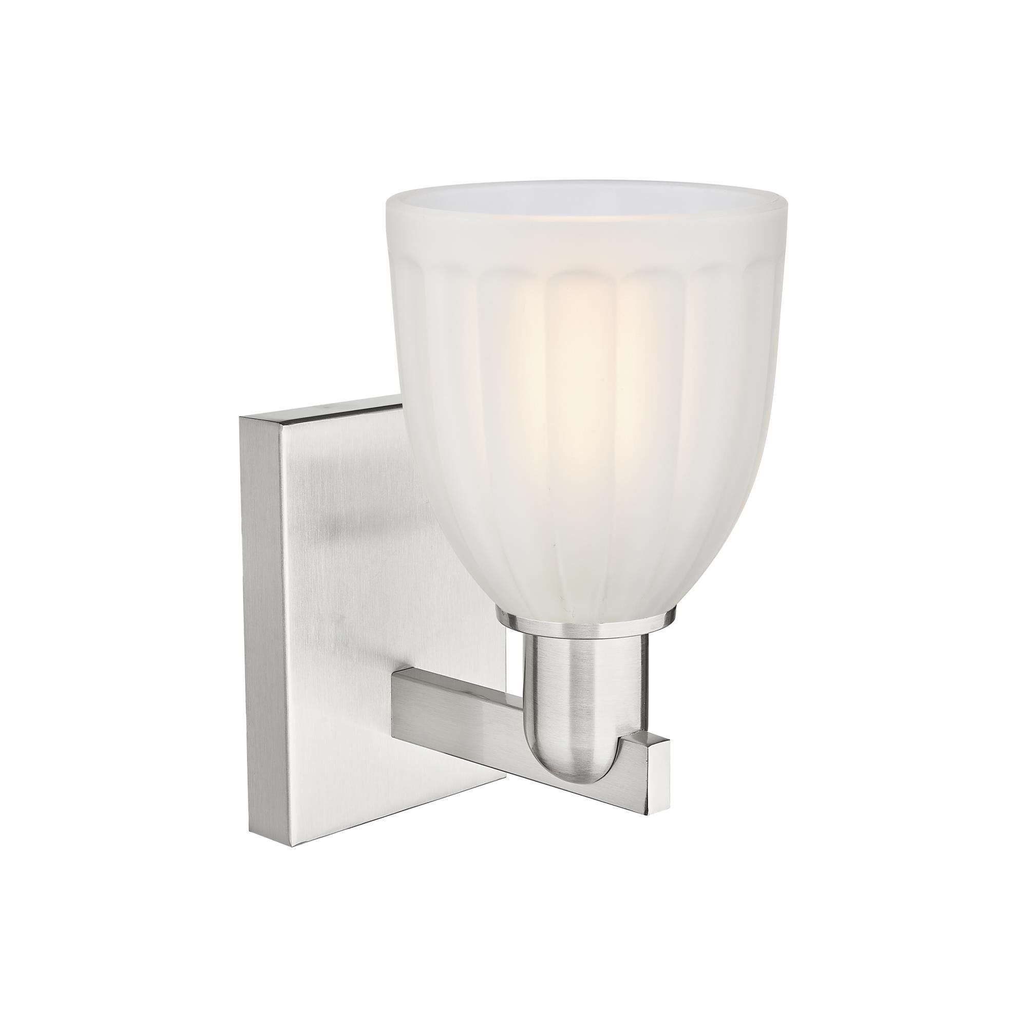 Shown in Brushed Satin Nickel finish and White glass