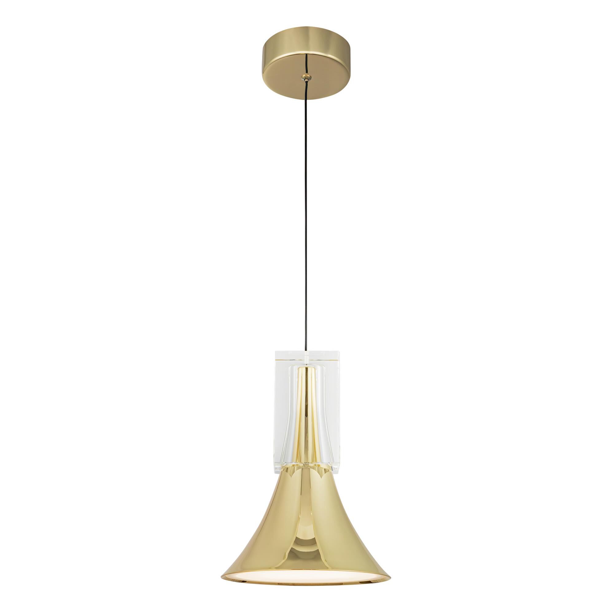 Shown in Metallic Brass finish and Clear Crystal glass