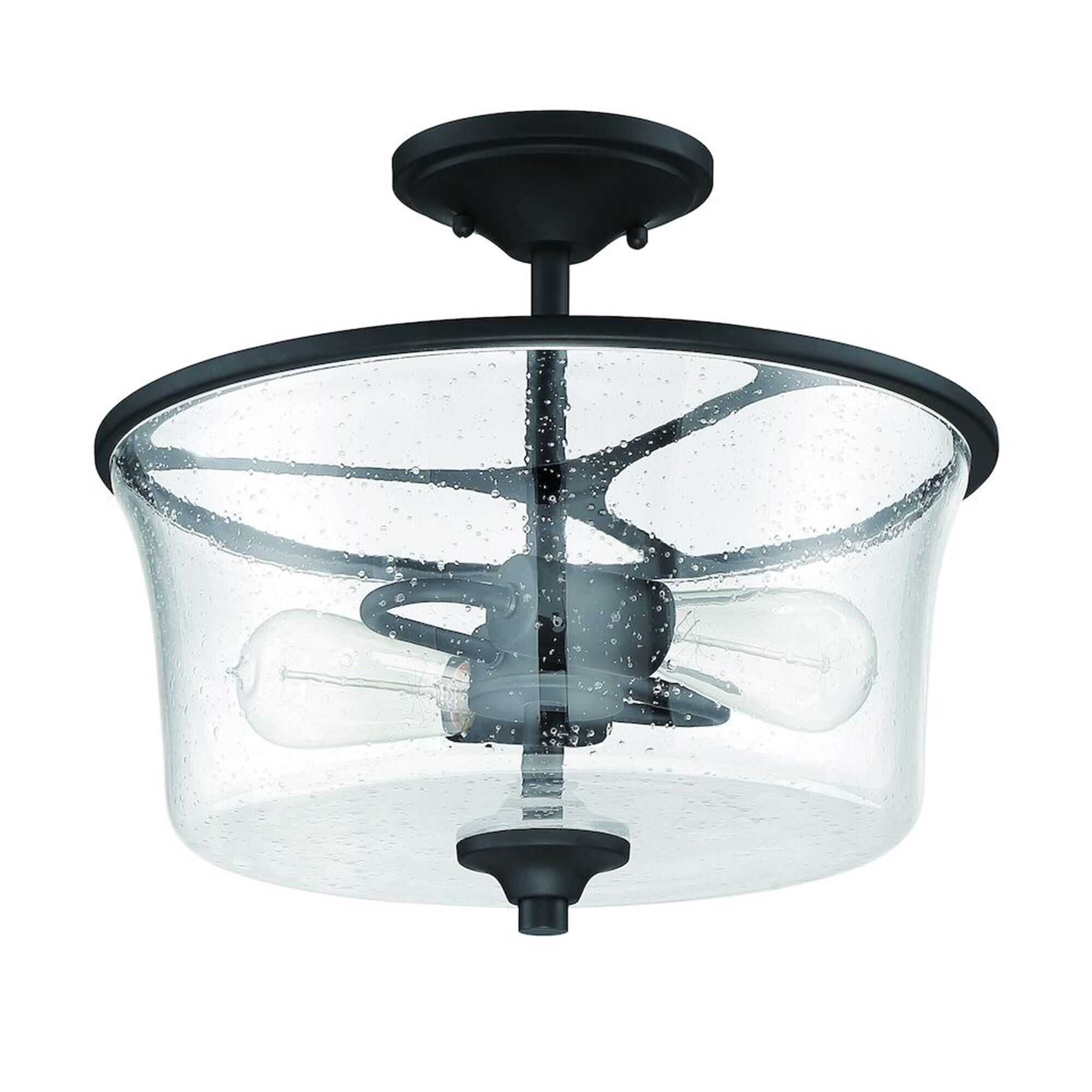 Shown in Flat Black finish and Clear Seeded glass and Glass shade