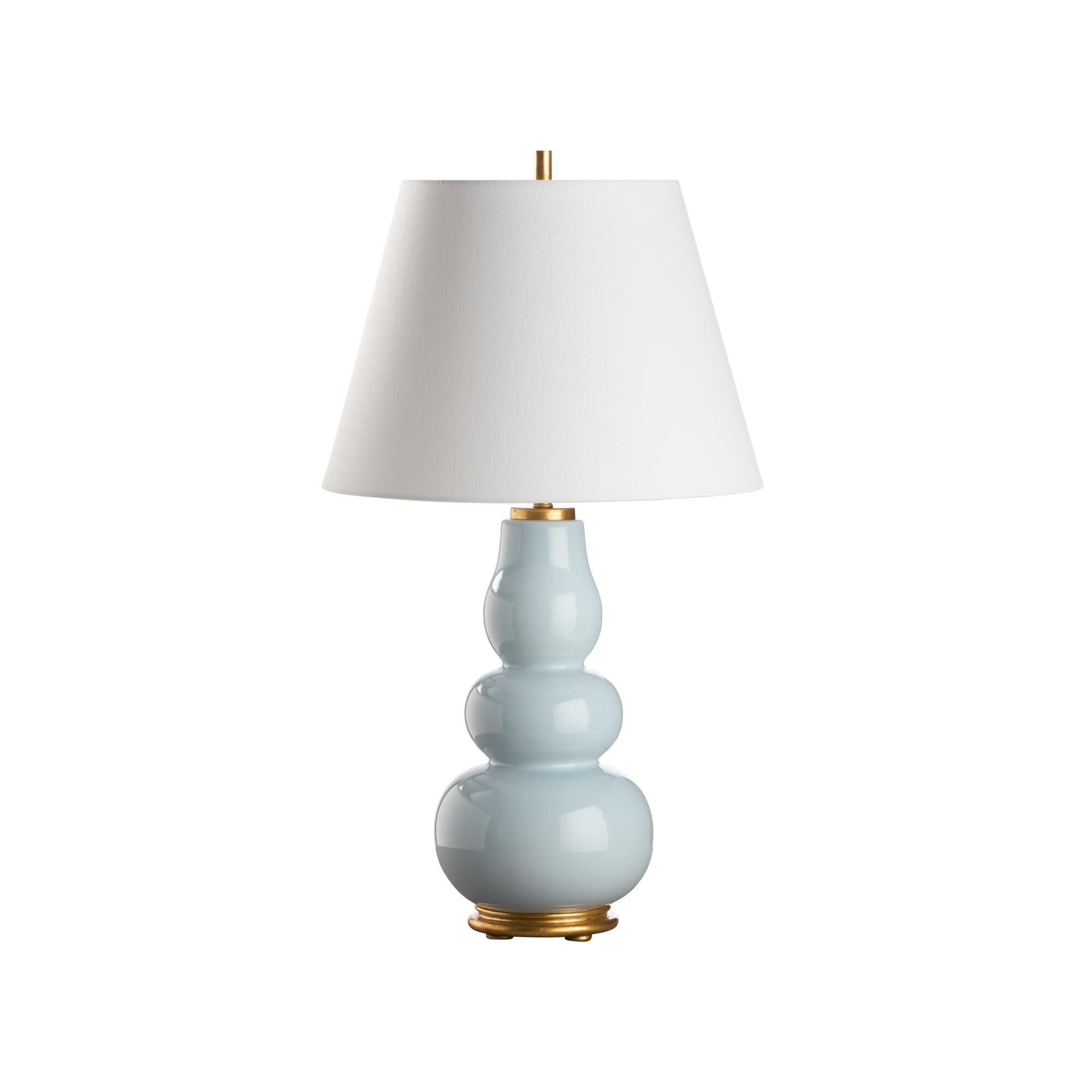 Shown in Blue and Gold finish and Linen shade