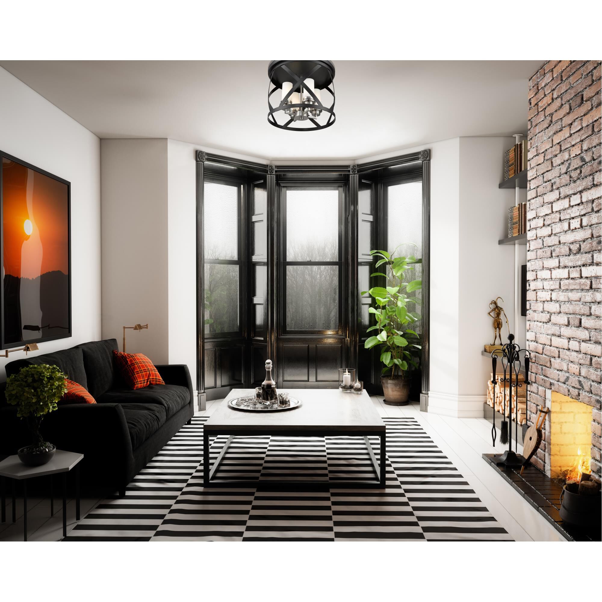 Shown in Matte Black + Brushed Nickel finish and Glass shade