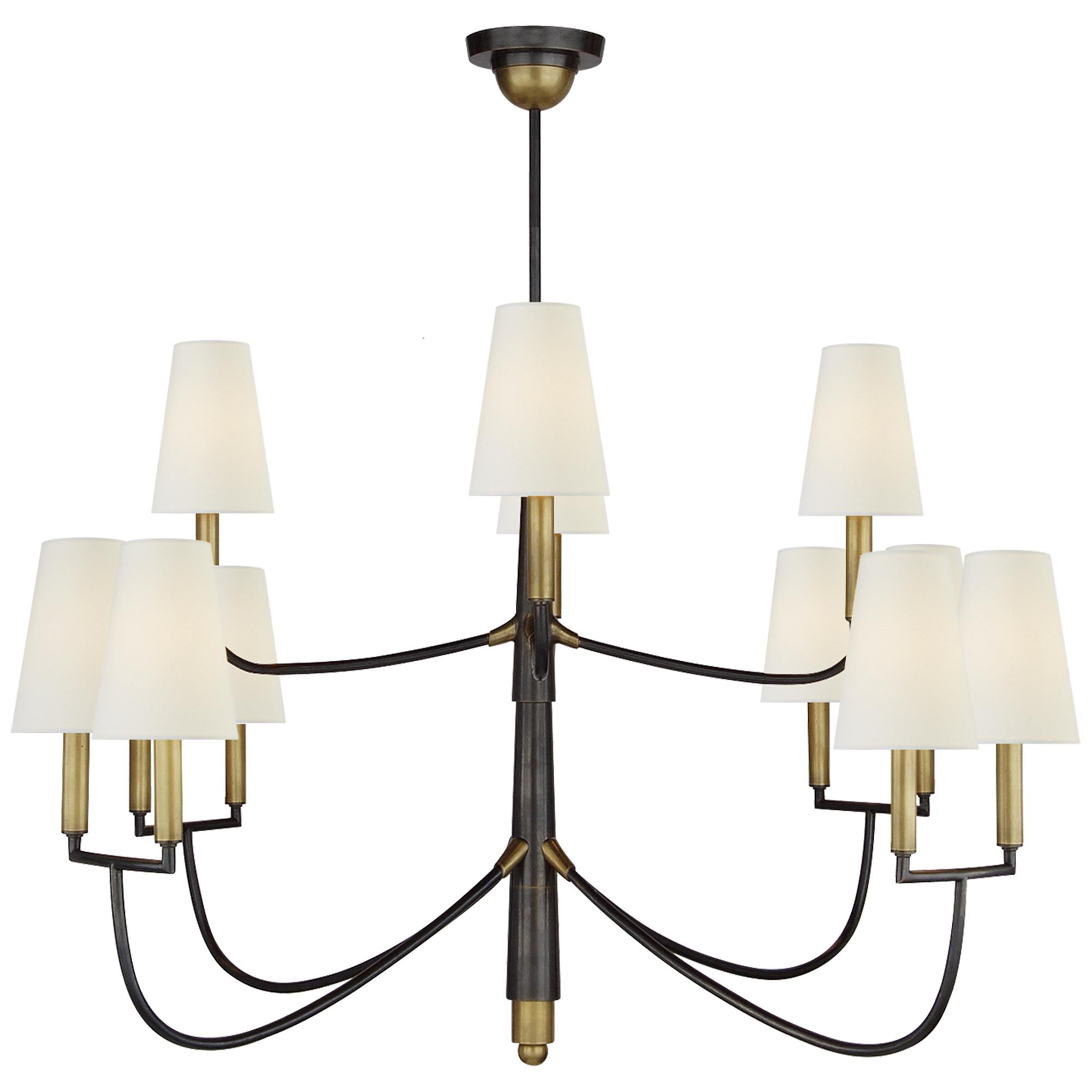 Shown in Bronze With Antique Brass finish and Linen shade