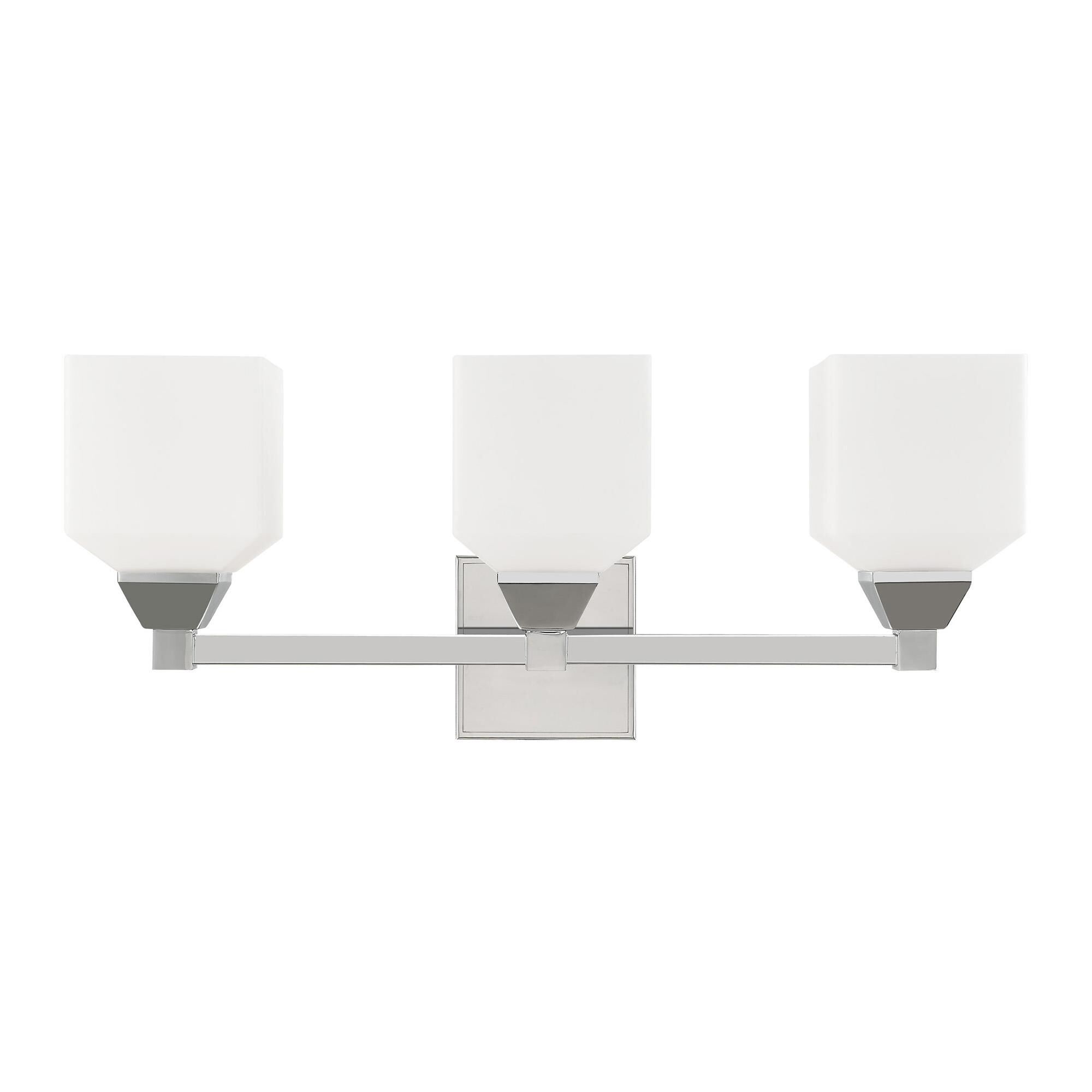 Shown in Polished Chrome finish and Hand Blown Satin Opal White glass