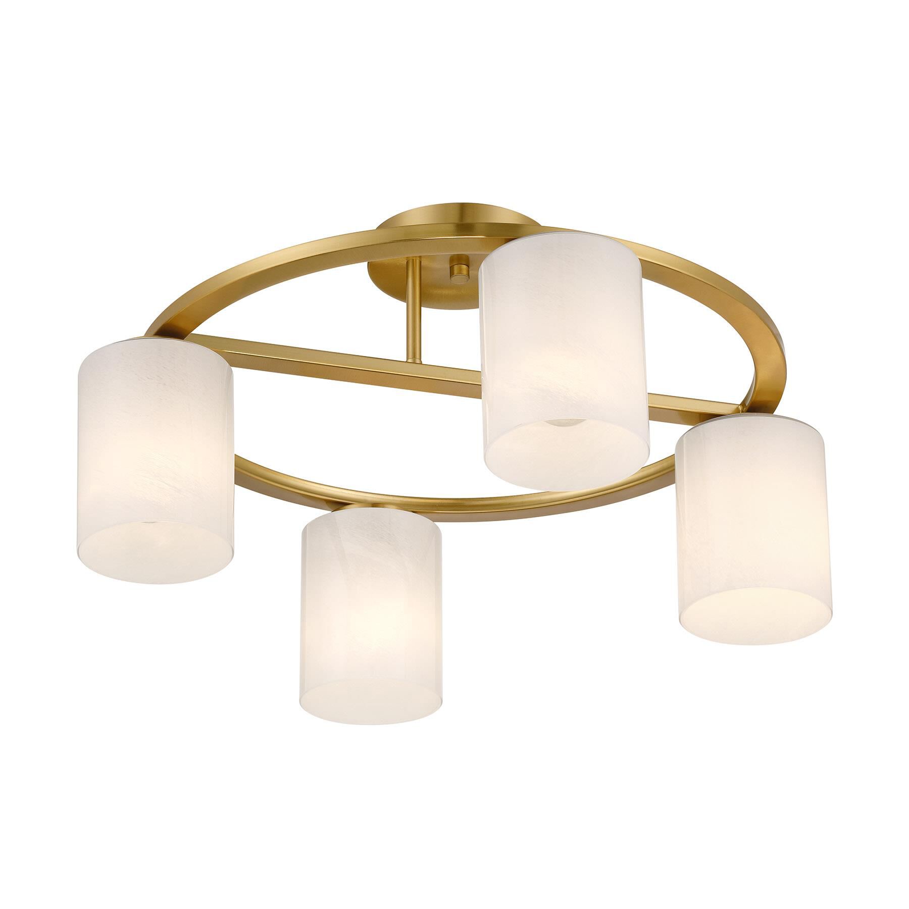 Shown in Warm Brass finish and White Strie shade