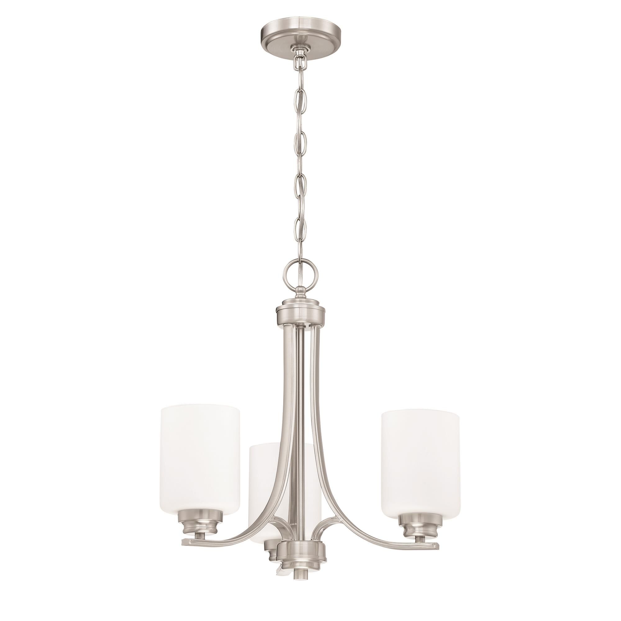 Shown in Brushed Polished Nickel finish and White Frosted glass and Glass shade