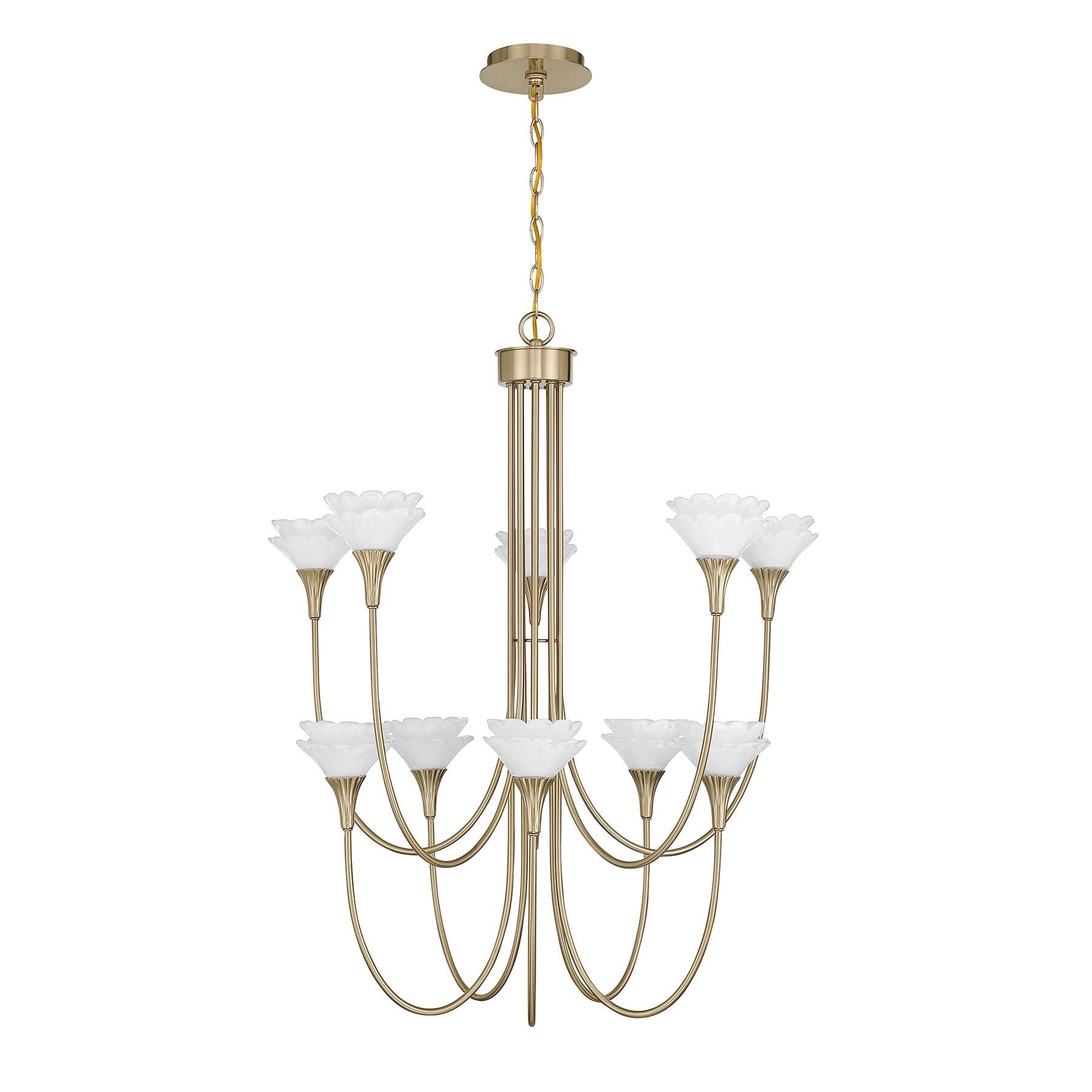 Shown in Noble Brass finish and White glass