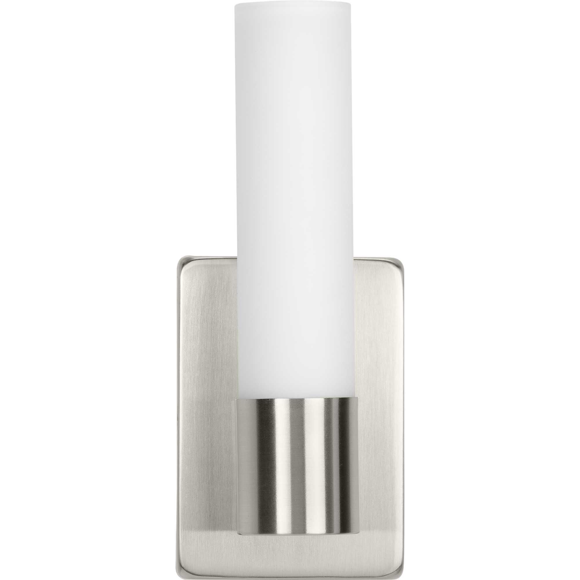 Shown in Brushed Nickel finish and Etched White glass