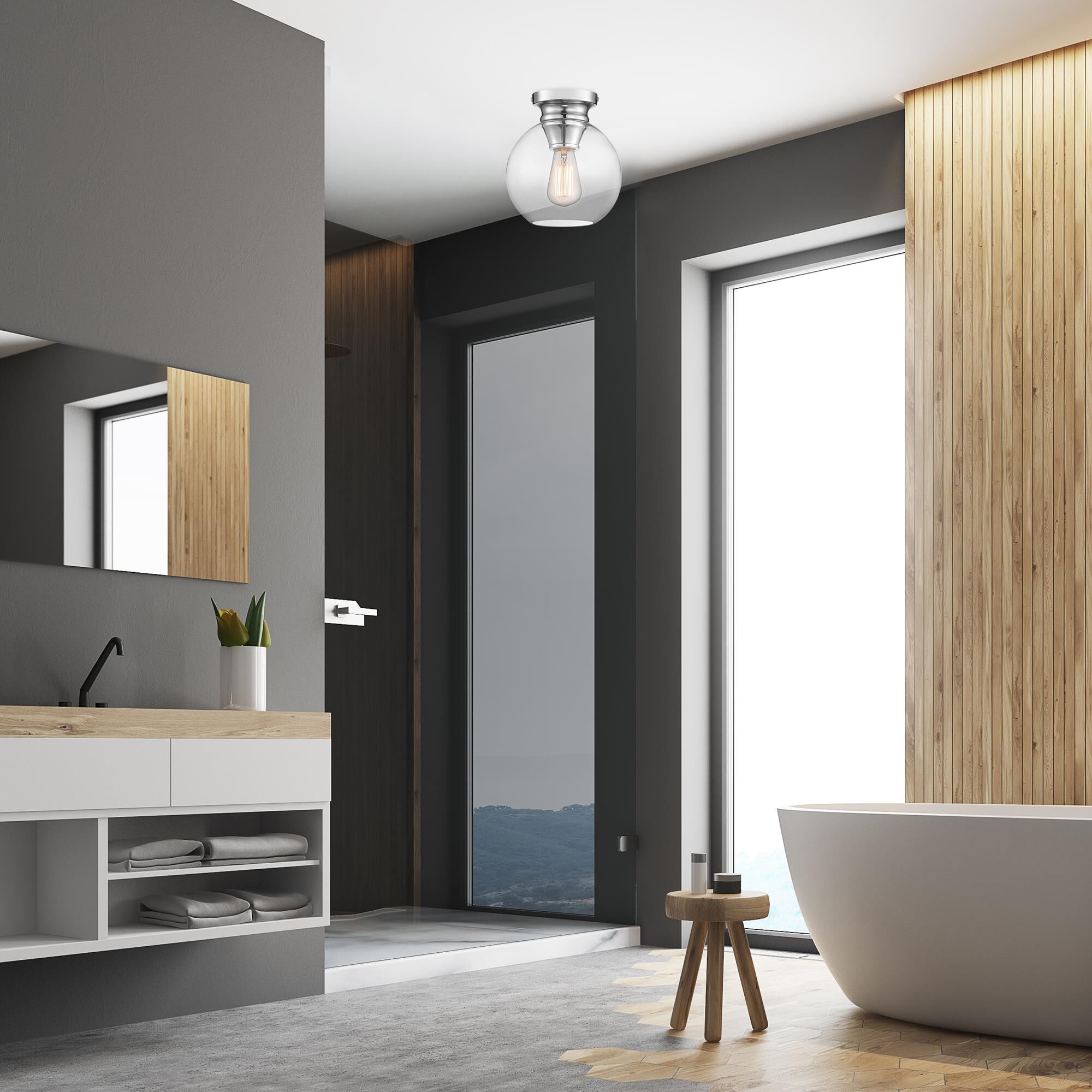 Shown in Chrome finish and Clear glass