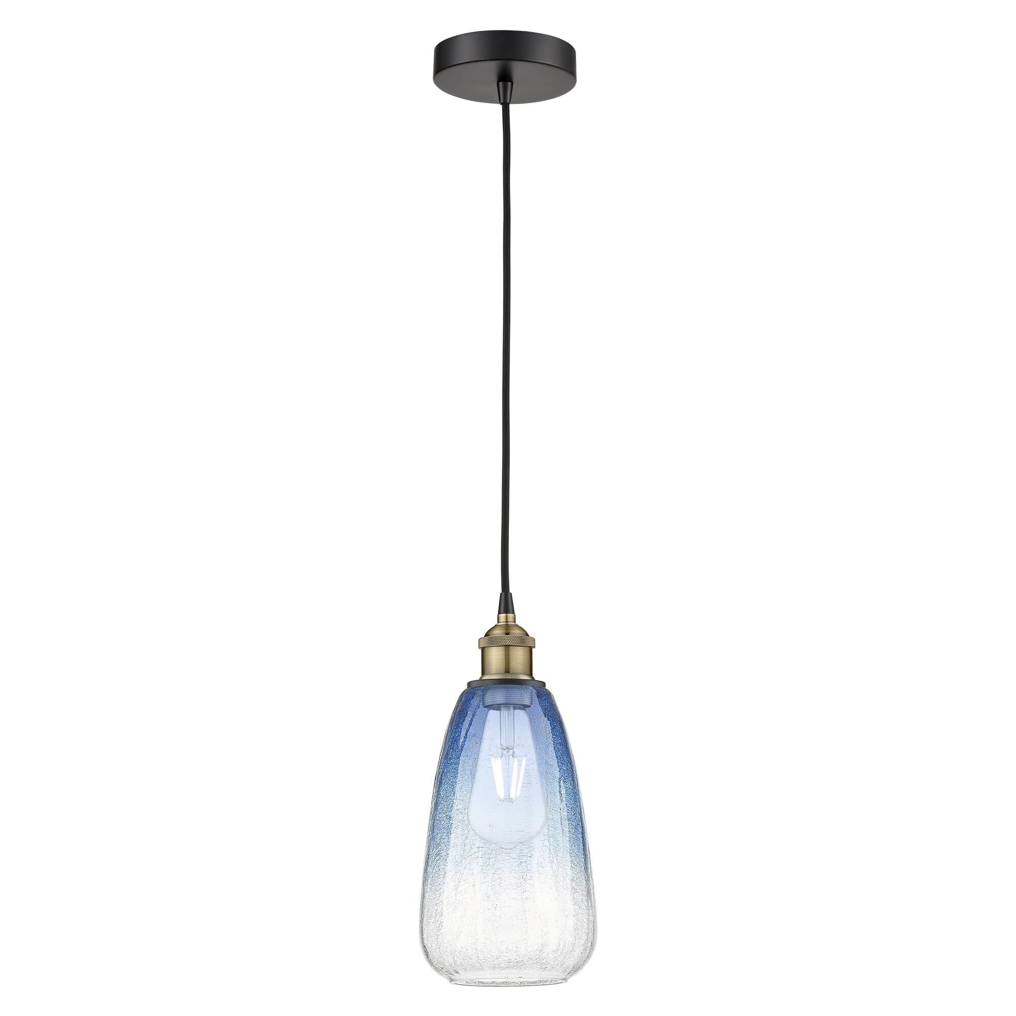 Shown in Black Antique Brass finish and Sapphire Blue glass