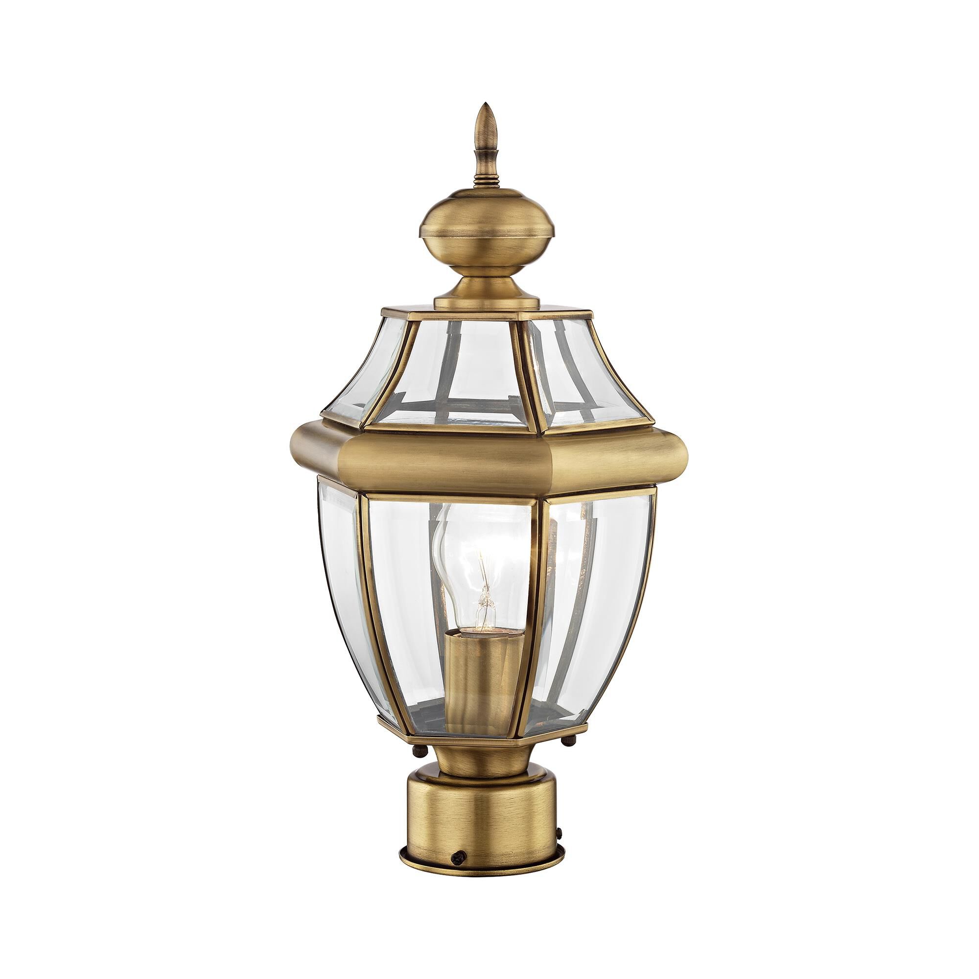 Shown in Antique Brass finish and Clear Beveled glass
