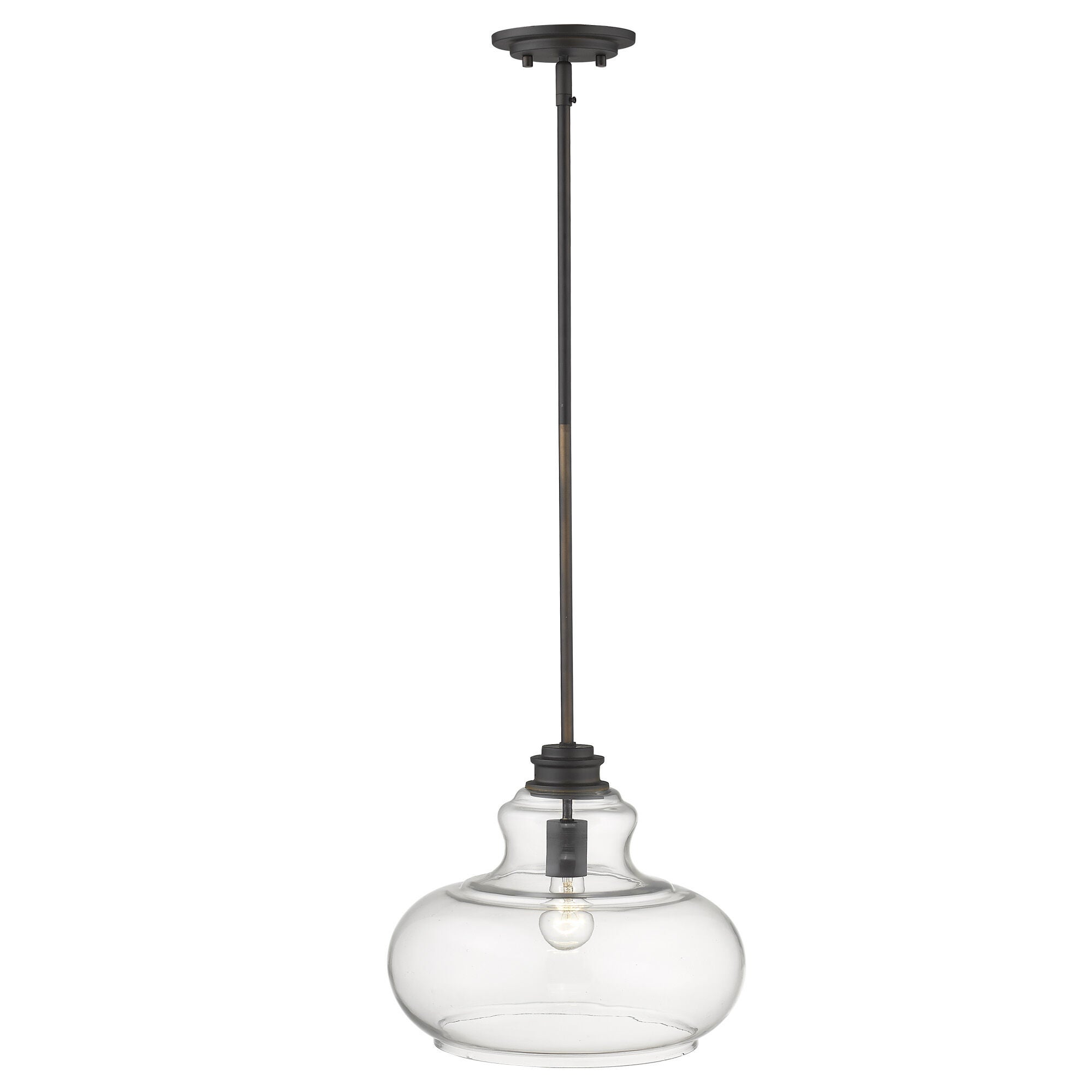 Shown in Oil-Rubbed Bronze finish and Clear glass and Clear, Urn Shaped Glass Globe shade