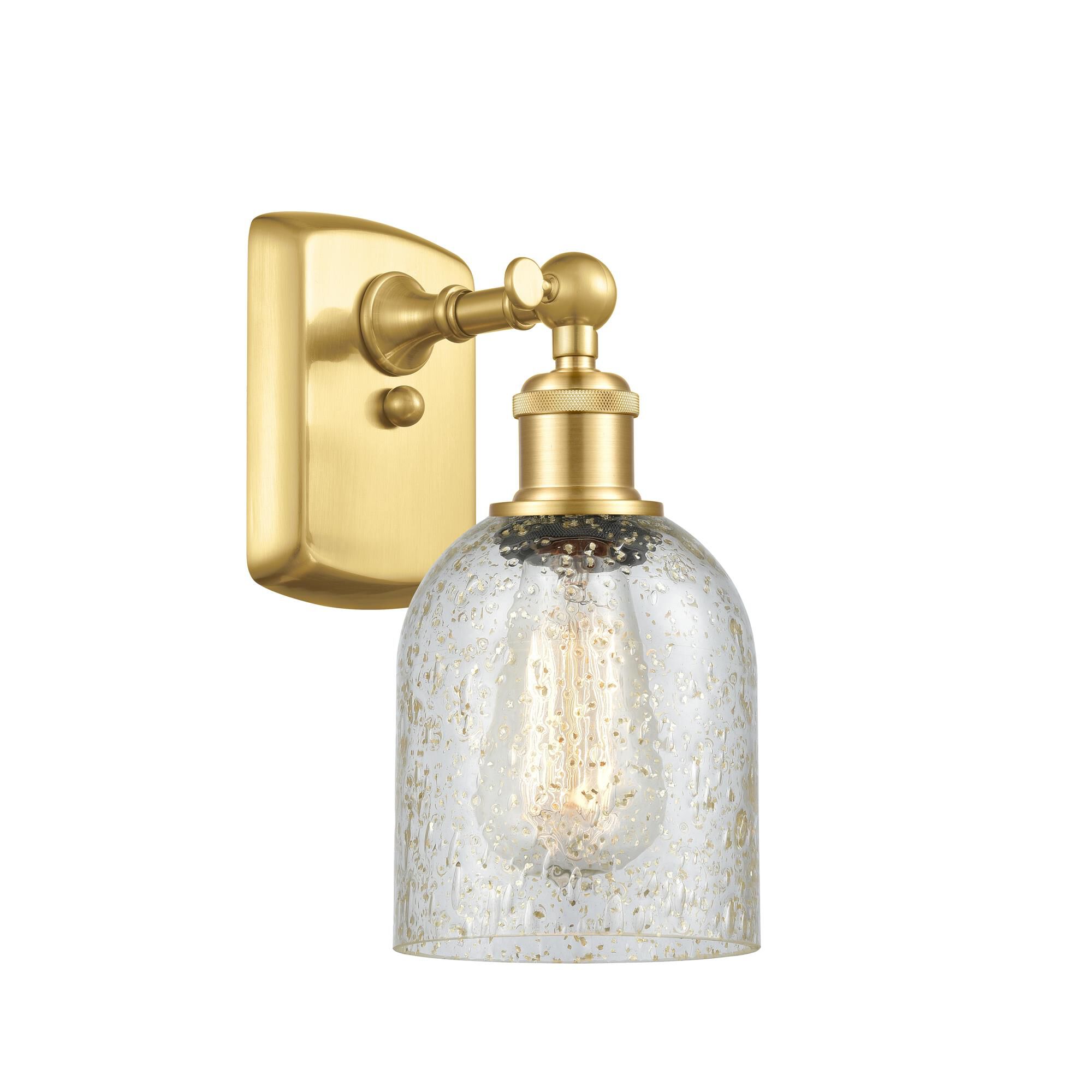 Shown in Satin Gold finish and Mica Caledonia glass