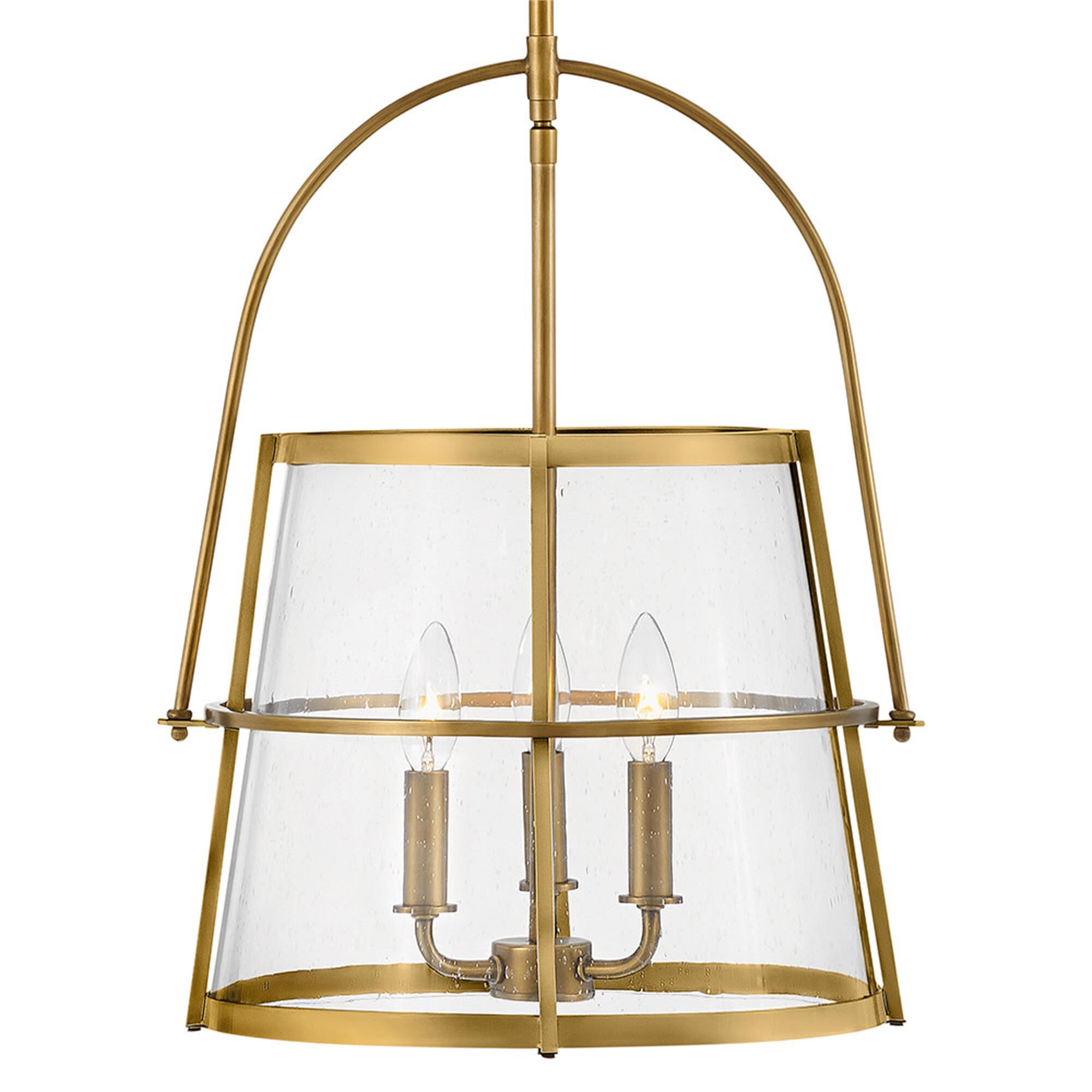 Shown in Heritage Brass finish and Clear Seedy glass