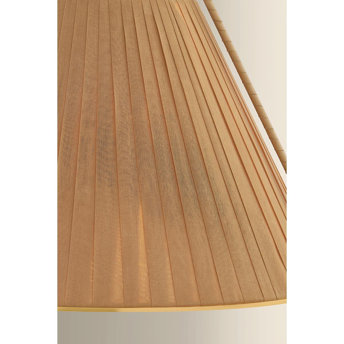 Shown in Aged Brass finish and Garnet Linen shade