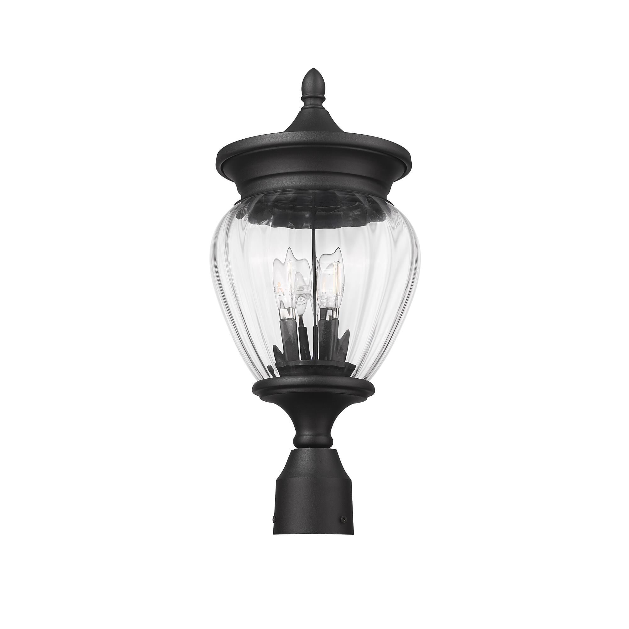 Shown in Black finish and Clear Ribbed glass and Clear Ribbed shade