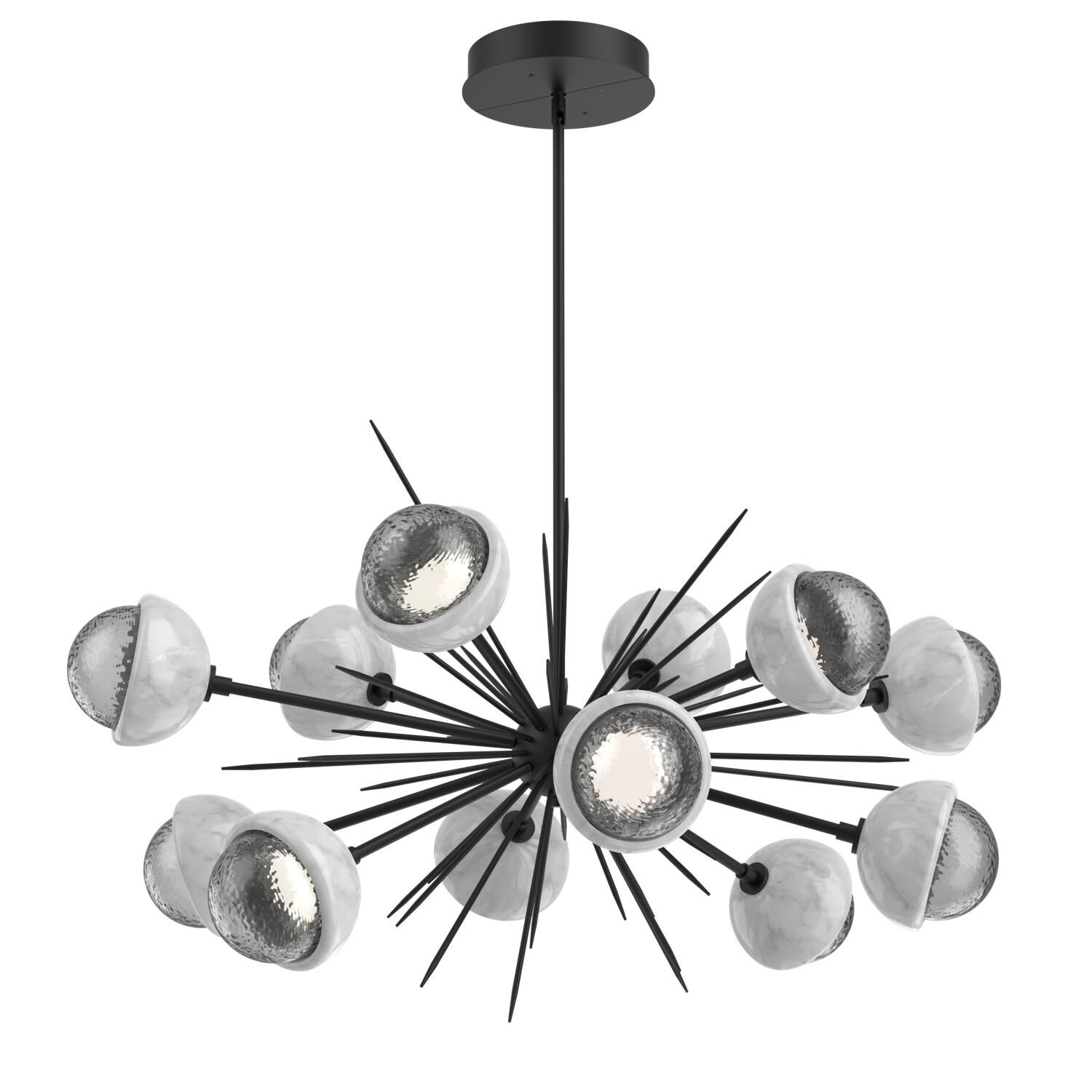 Shown in Matte Black finish and Smoke glass and White Marble accent