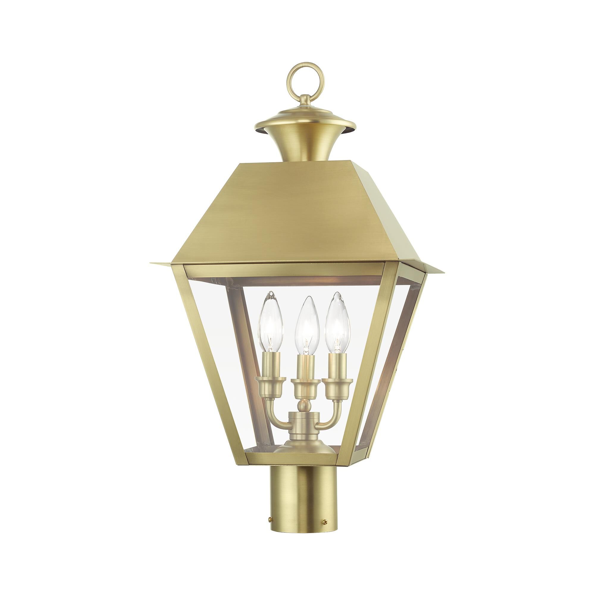 Shown in Natural Brass finish and Clear glass