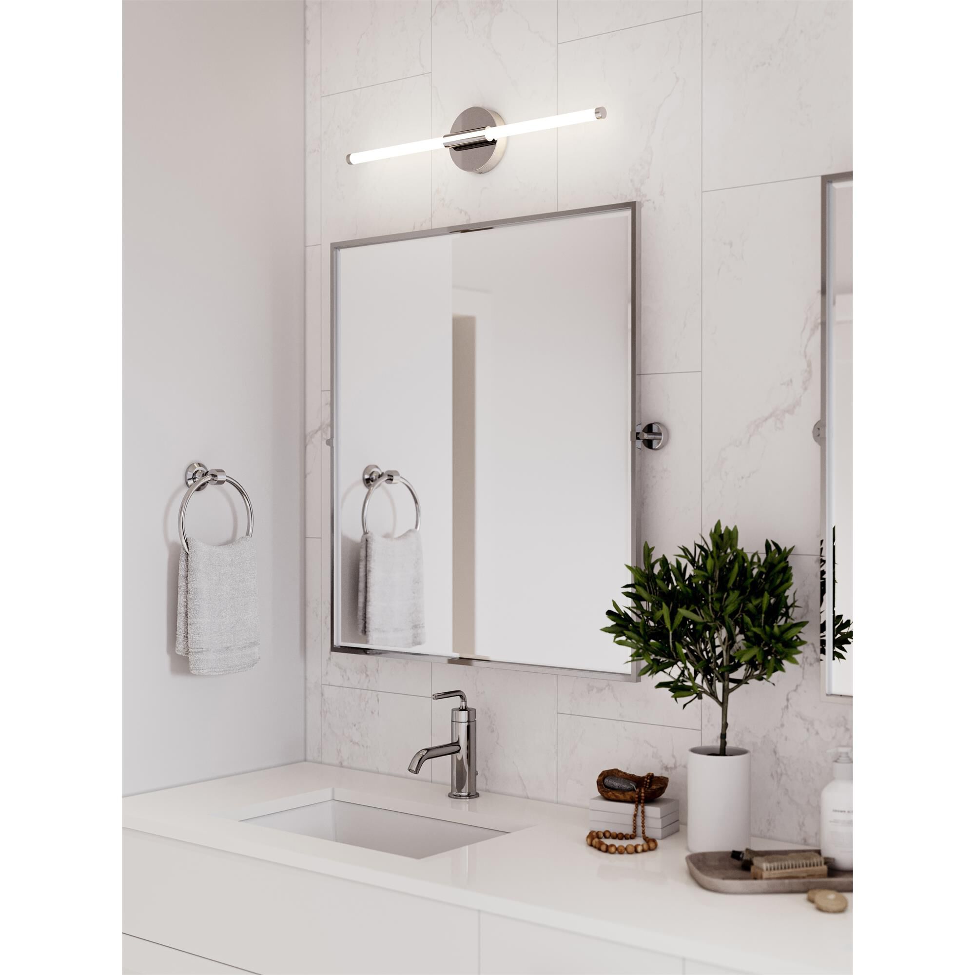 Shown in Polished Chrome finish and White Acrylic shade