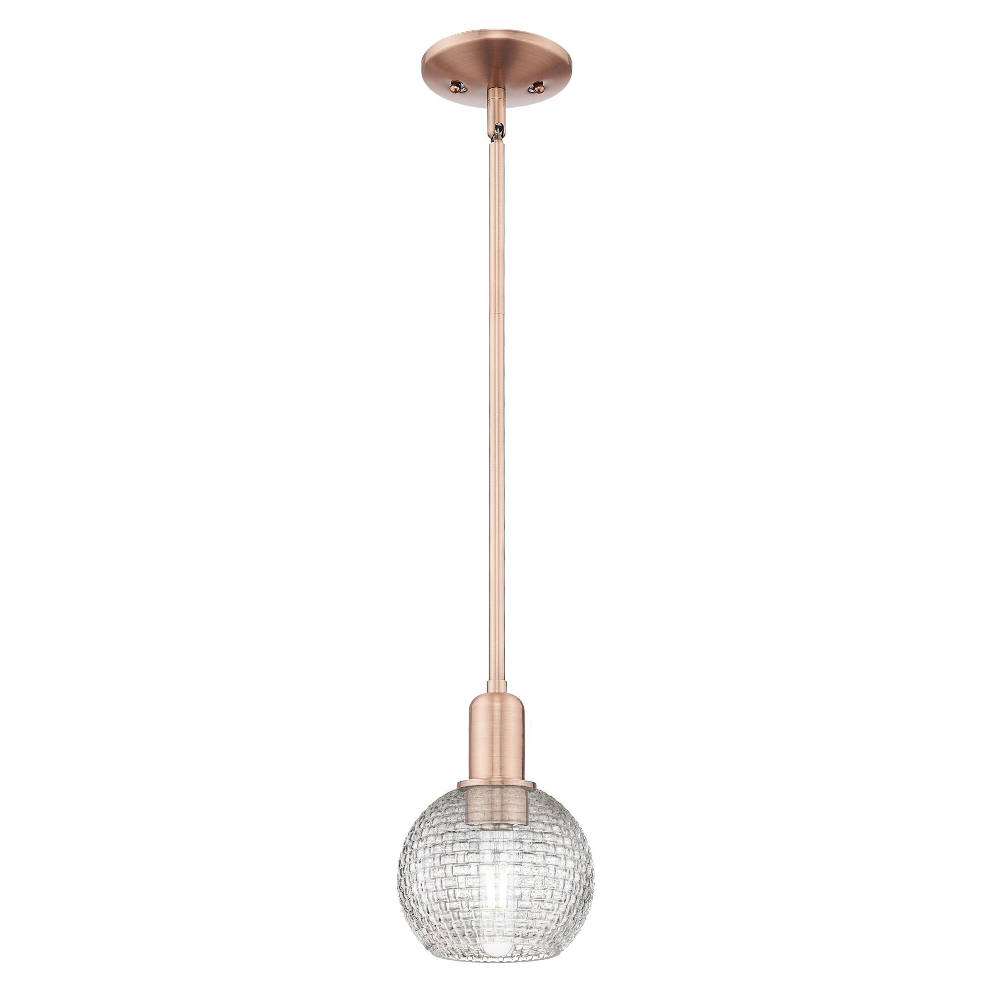 Shown in Antique Copper finish and Clear Basketweave glass