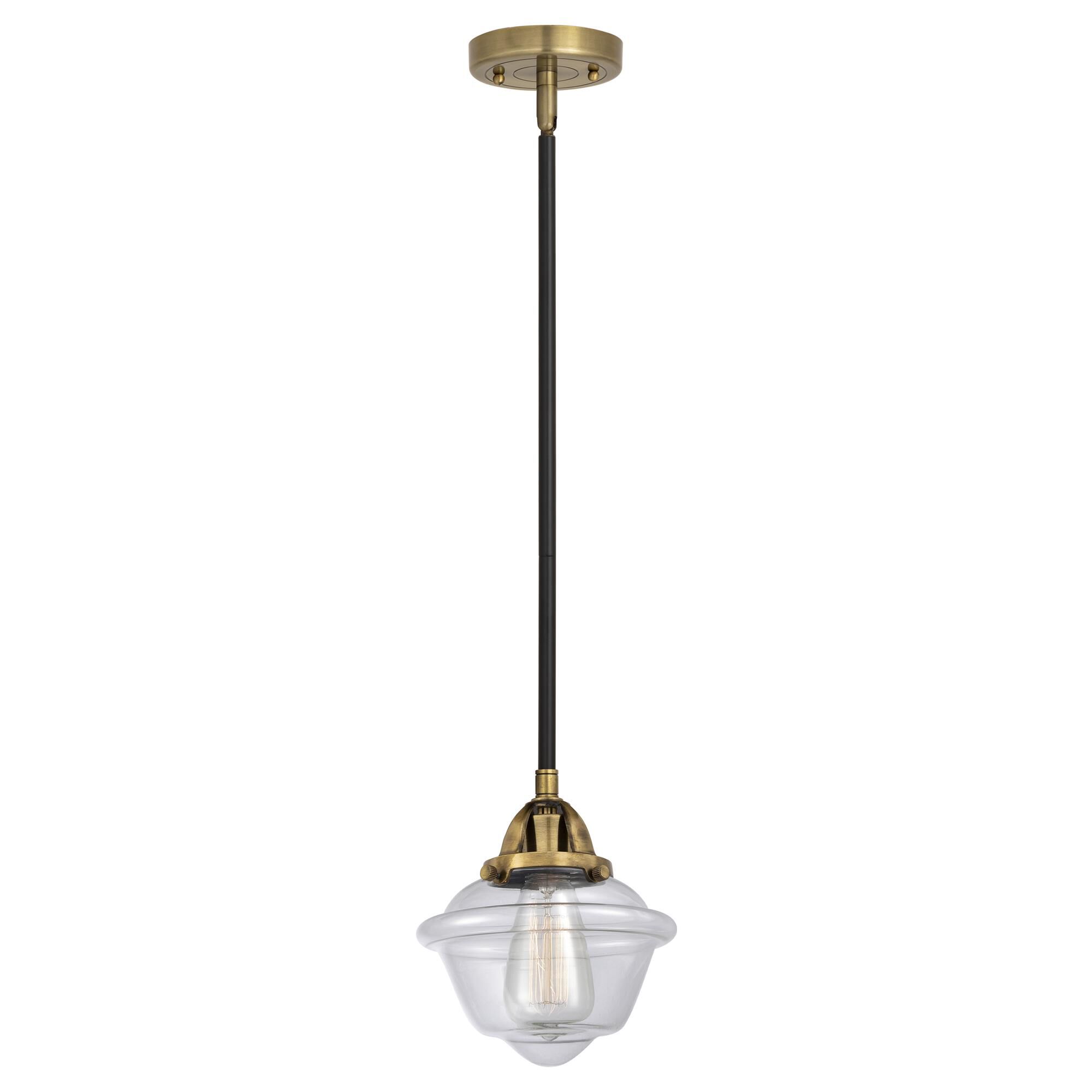 Shown in Black Antique Brass finish and Clear Small Oxford glass and No Shade shade
