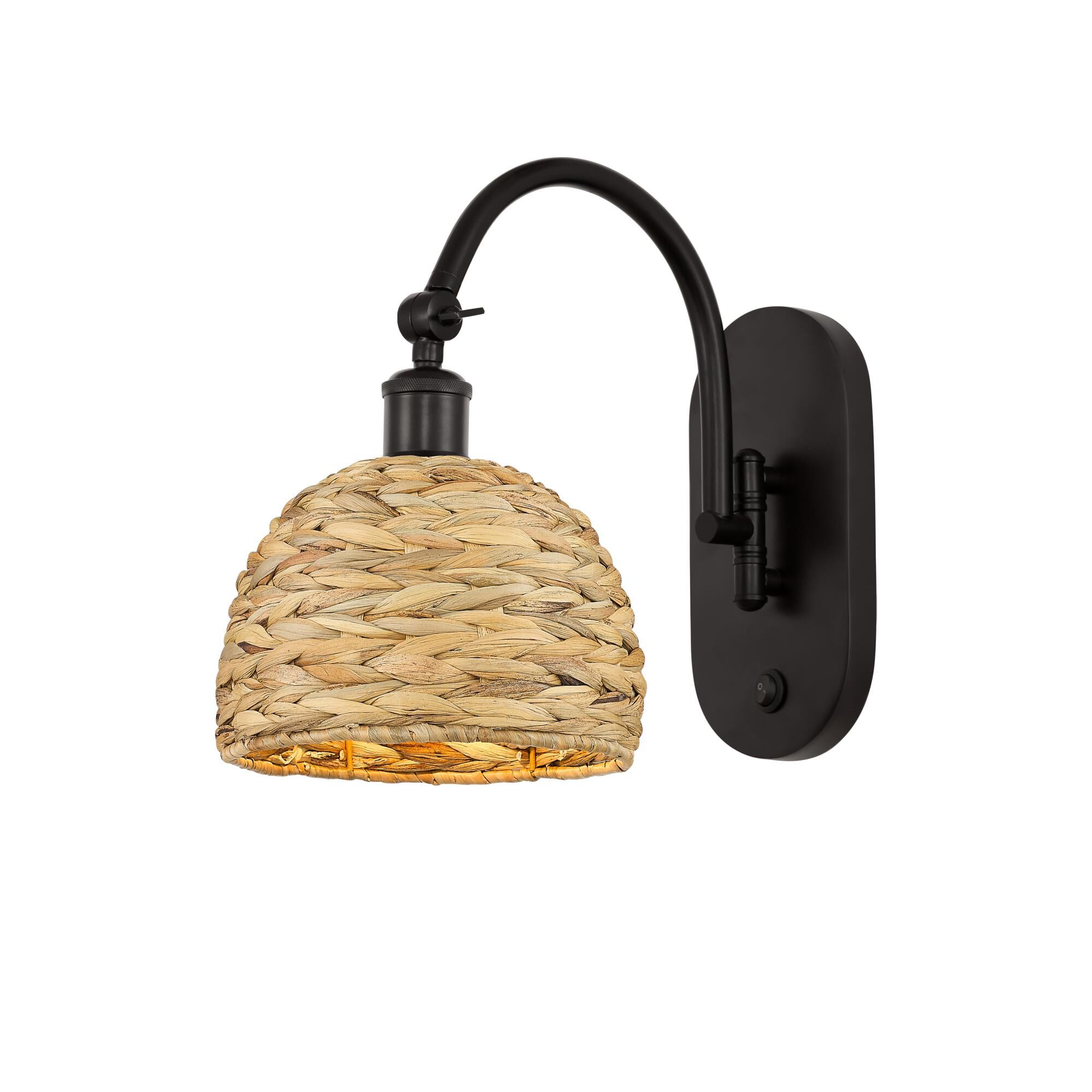 Bruno Marashlian Woven Rattan 8 Inch Wall Swing Lamp by Innovations Lighting