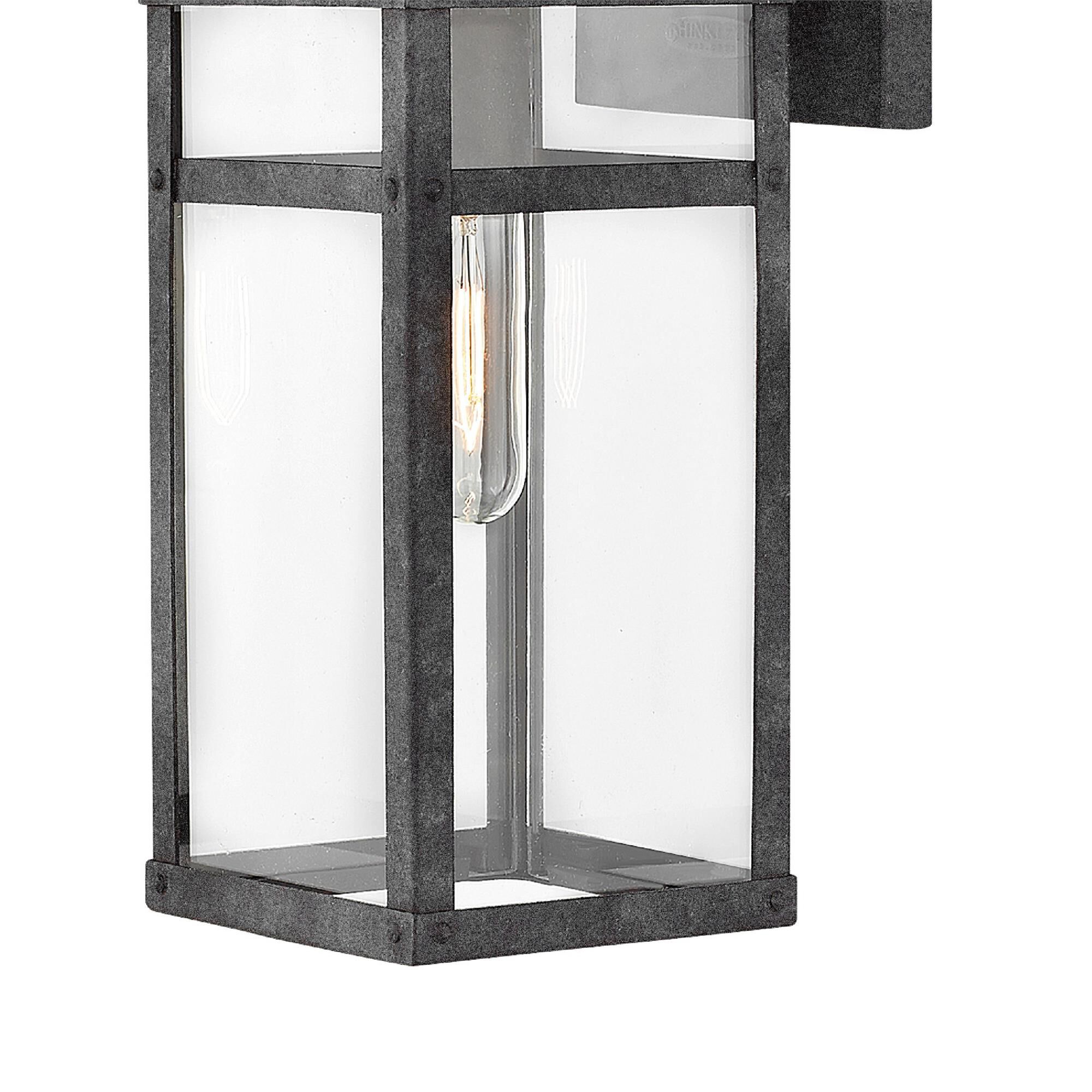 Shown in Aged Zinc finish and Clear glass