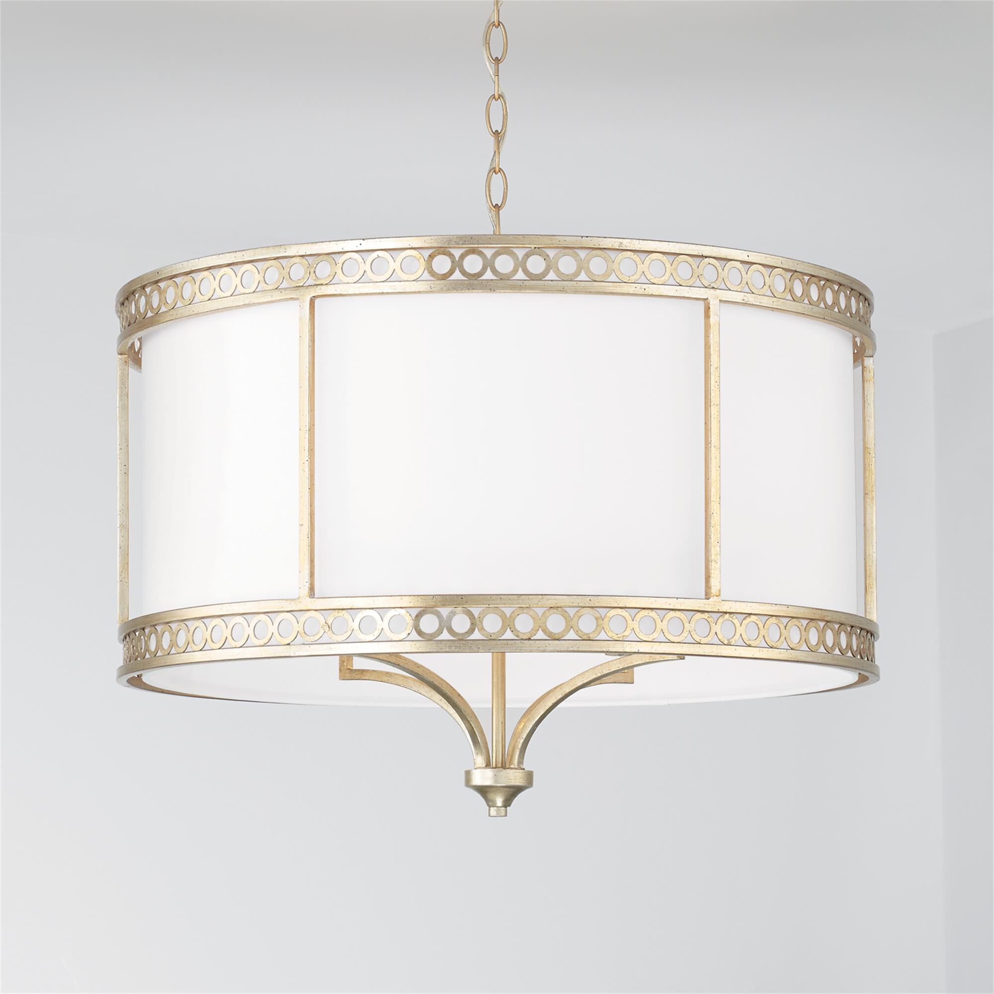 Shown in Winter Gold finish and White Fabric shade