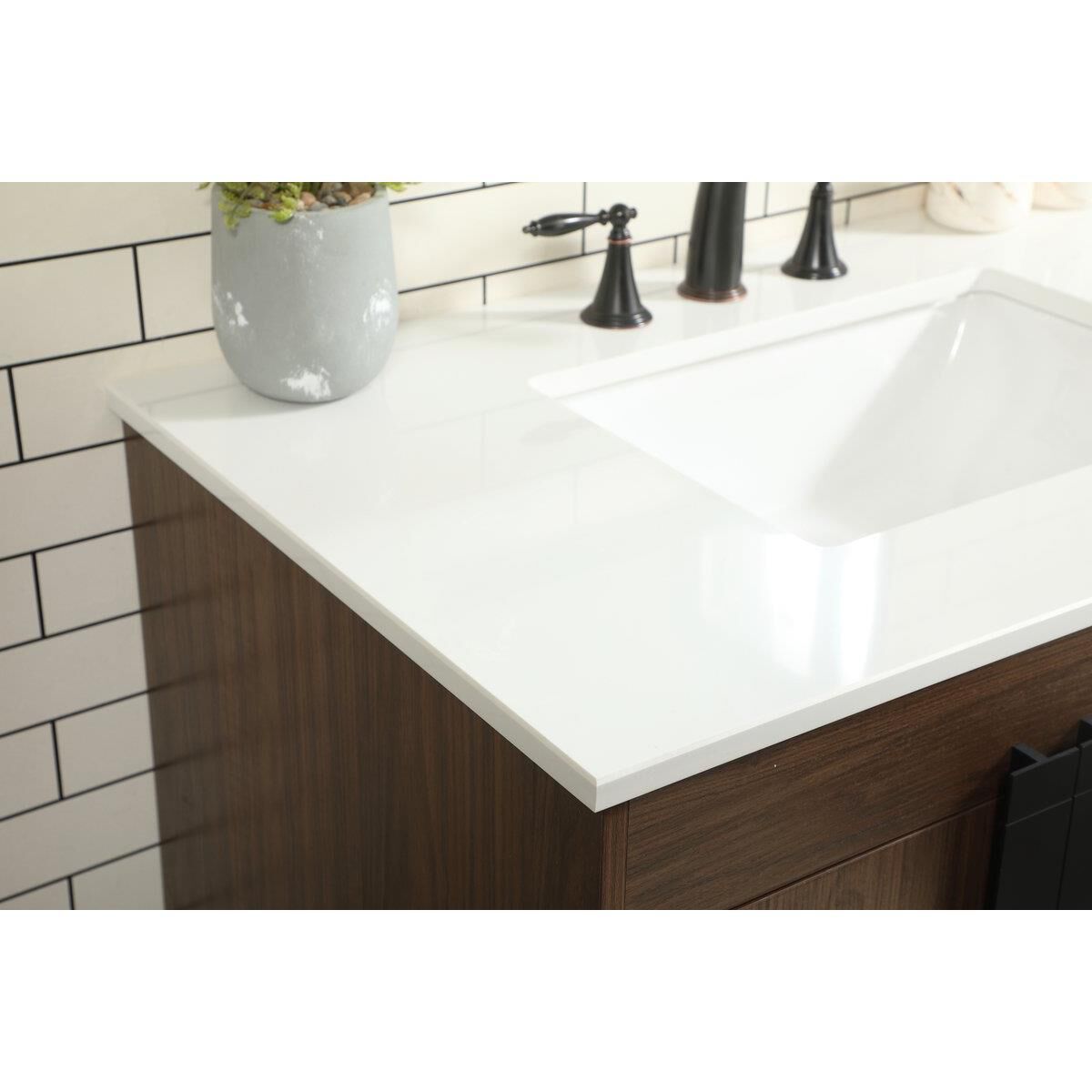 Shown in Walnut finish and Without Backsplash accent