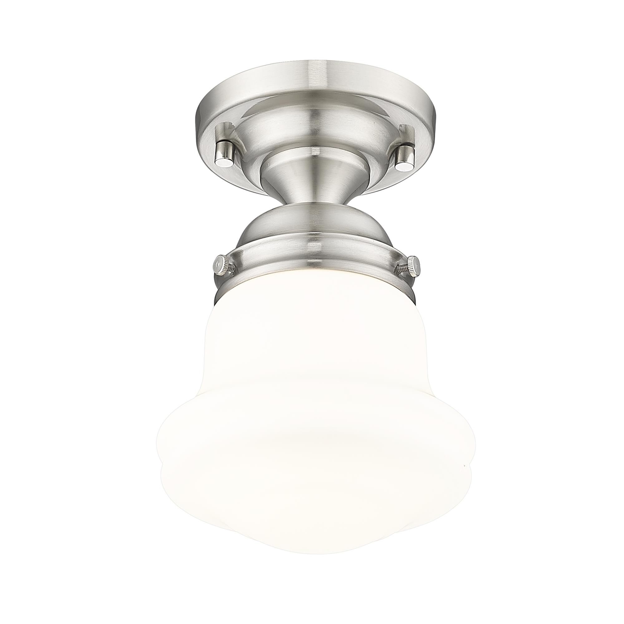 Shown in Brushed Nickel finish and Matte Opal glass and Matte Opal shade