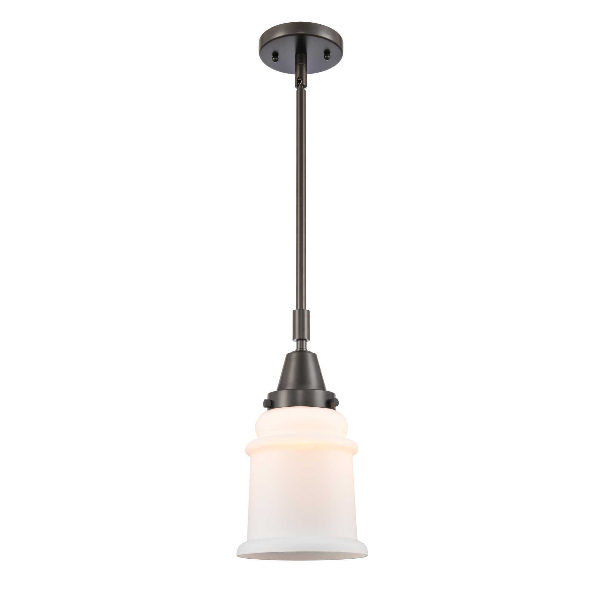 Shown in Oil Rubbed Bronze finish and Matte White Canton glass