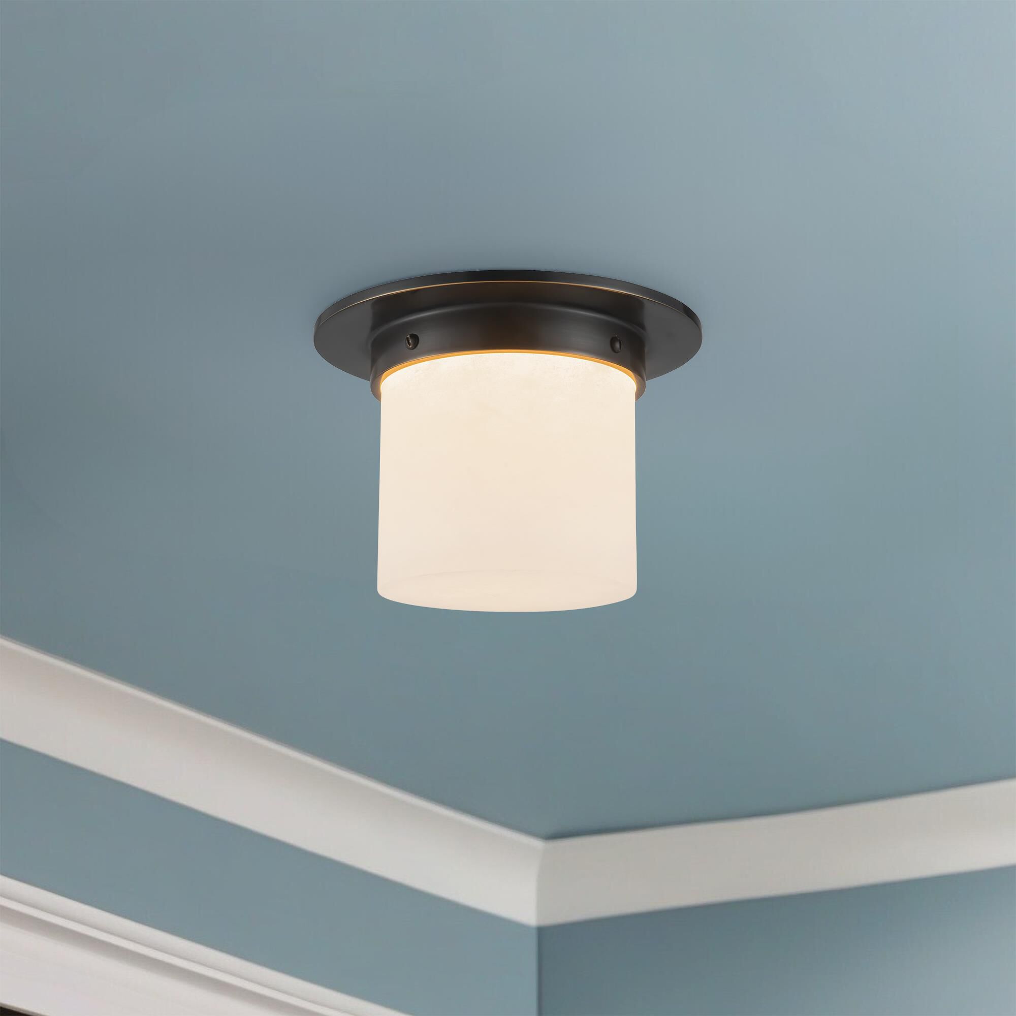 Shown in Urban Bronze finish and Alabaster glass